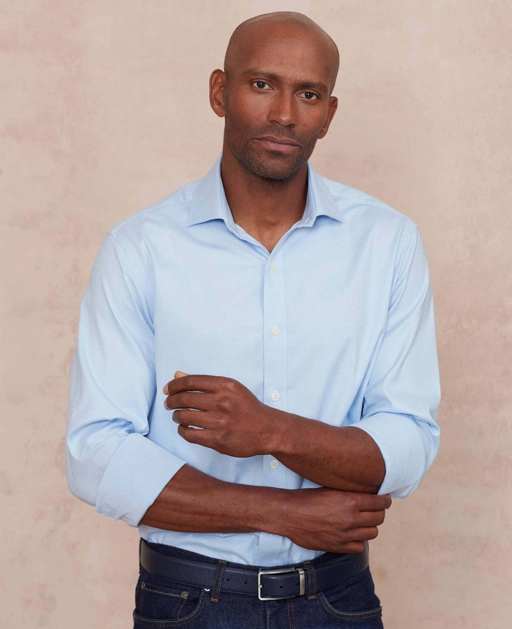 Pale Blue Stretch Cotton Slim Fit Formal Shirt - Single Cuff - Image 3