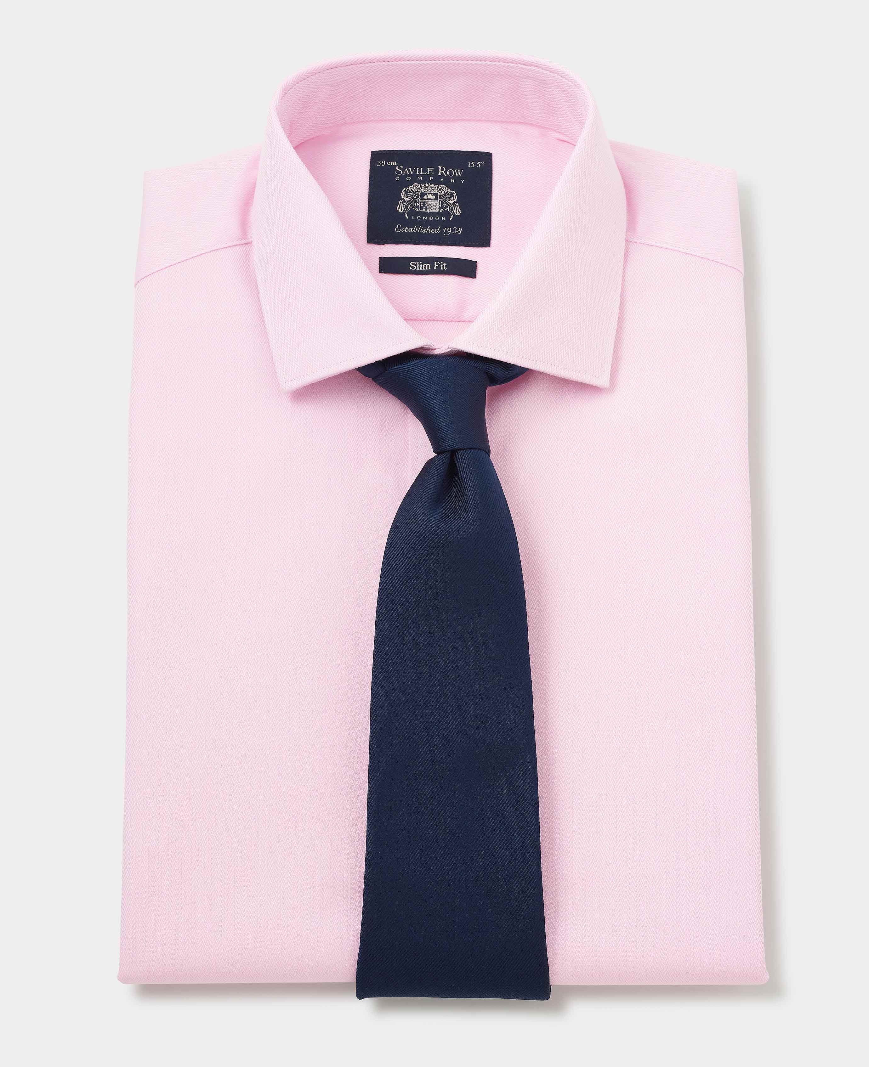 Pink Cotton Herringbone Slim Fit Formal Shirt - Double Cuff - Image 5