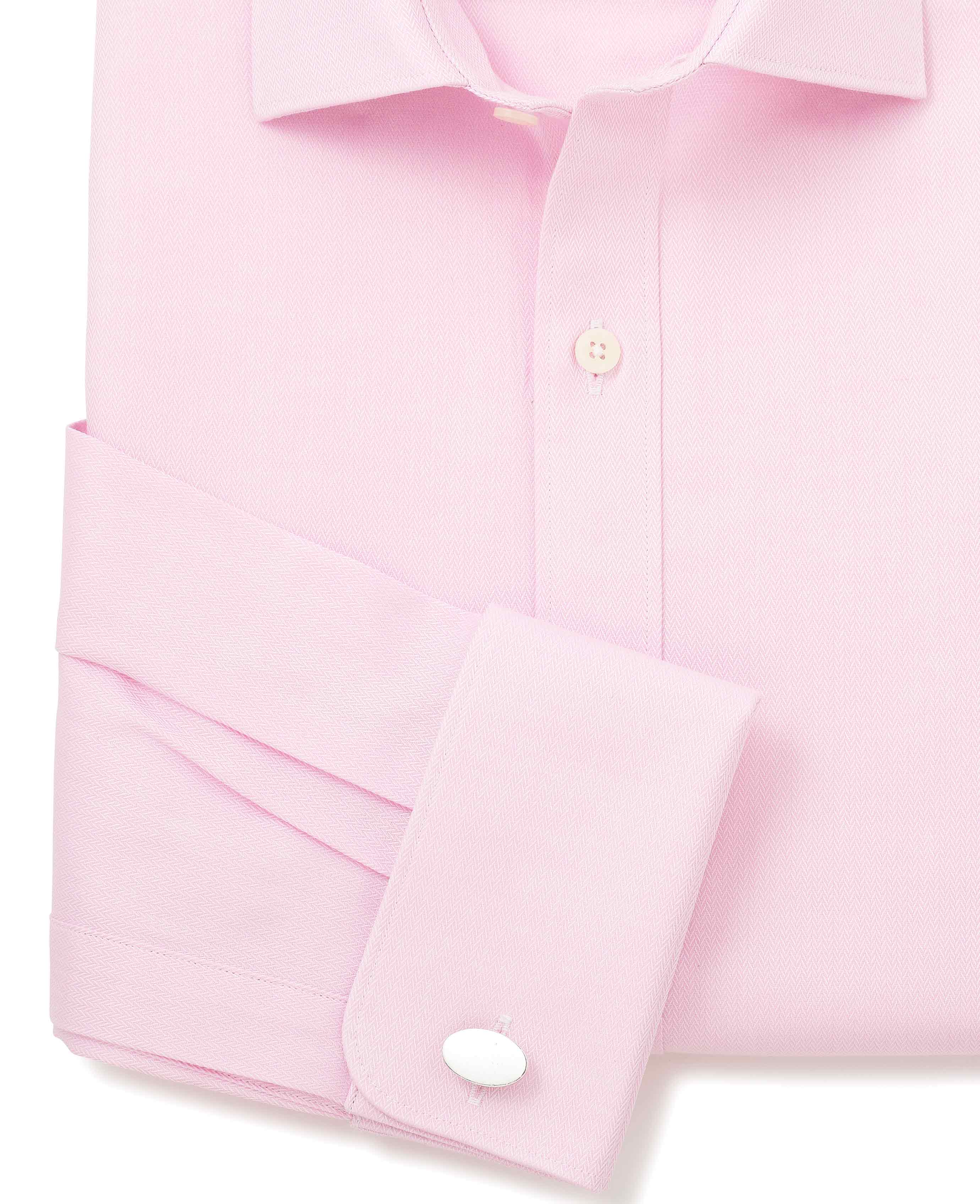 Pink Cotton Herringbone Slim Fit Formal Shirt - Double Cuff - Image 6