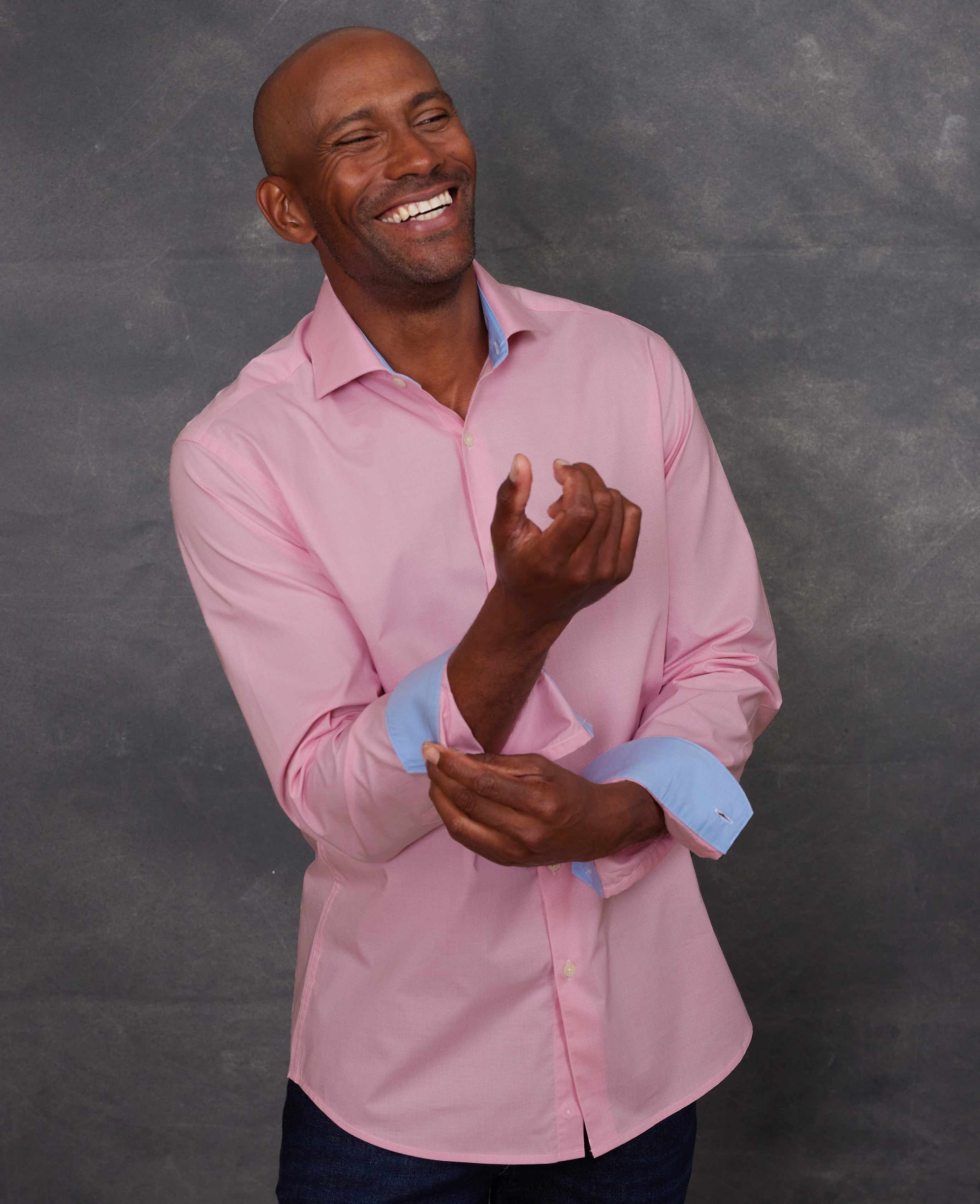 Pink Cotton Dobby Slim Fit Smart-Casual Shirt - Single Cuff - Image 3
