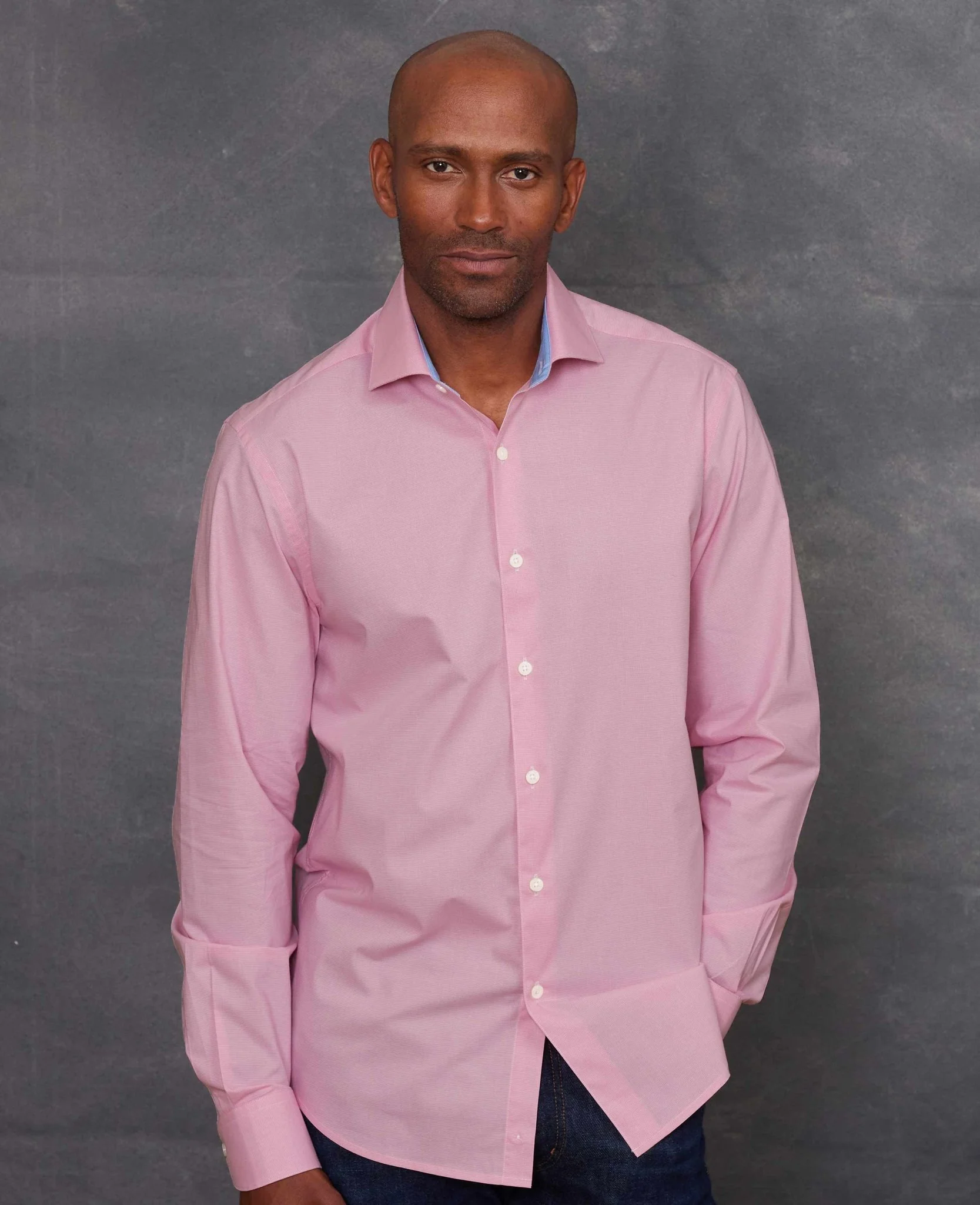 Pink Cotton Dobby Slim Fit Smart-Casual Shirt - Single Cuff - Image 4