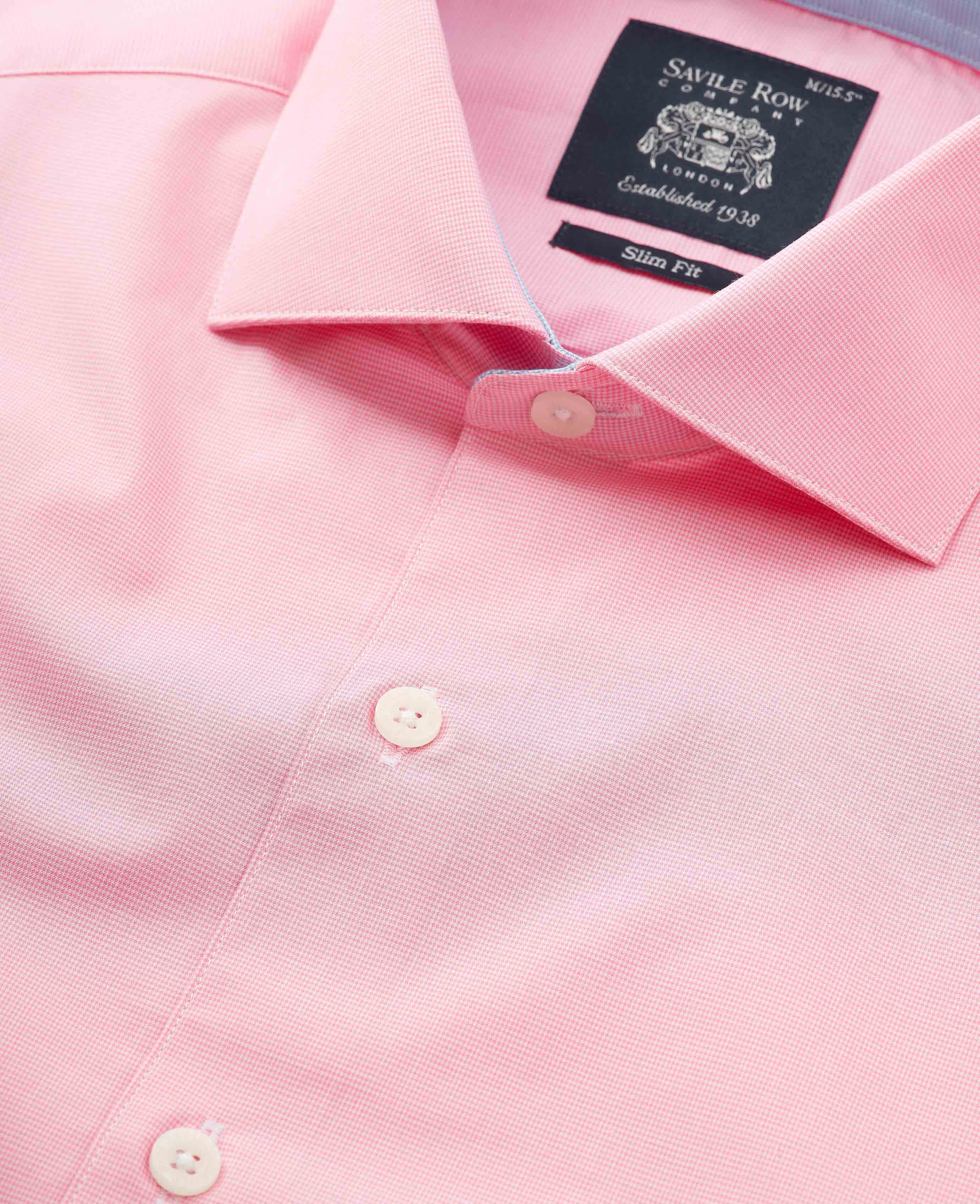 Pink Cotton Dobby Slim Fit Smart-Casual Shirt - Single Cuff - Image 5