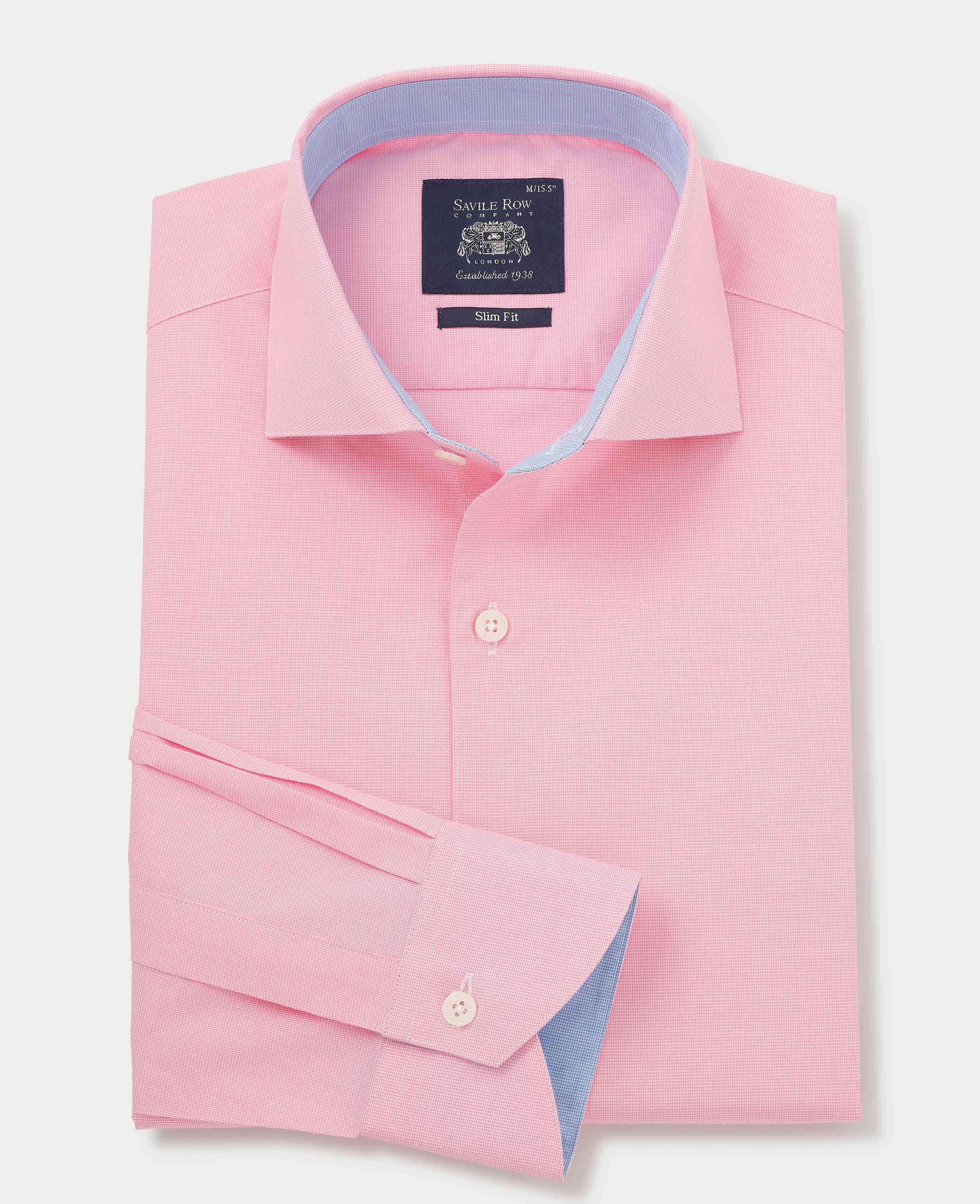 Pink Cotton Dobby Slim Fit Smart-Casual Shirt - Single Cuff - Image 6