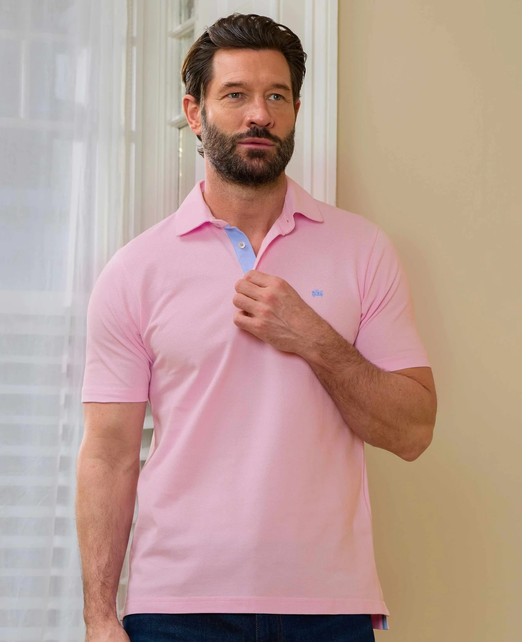 Pink Cotton Pique Short Sleeve Polo Shirt - Image 3