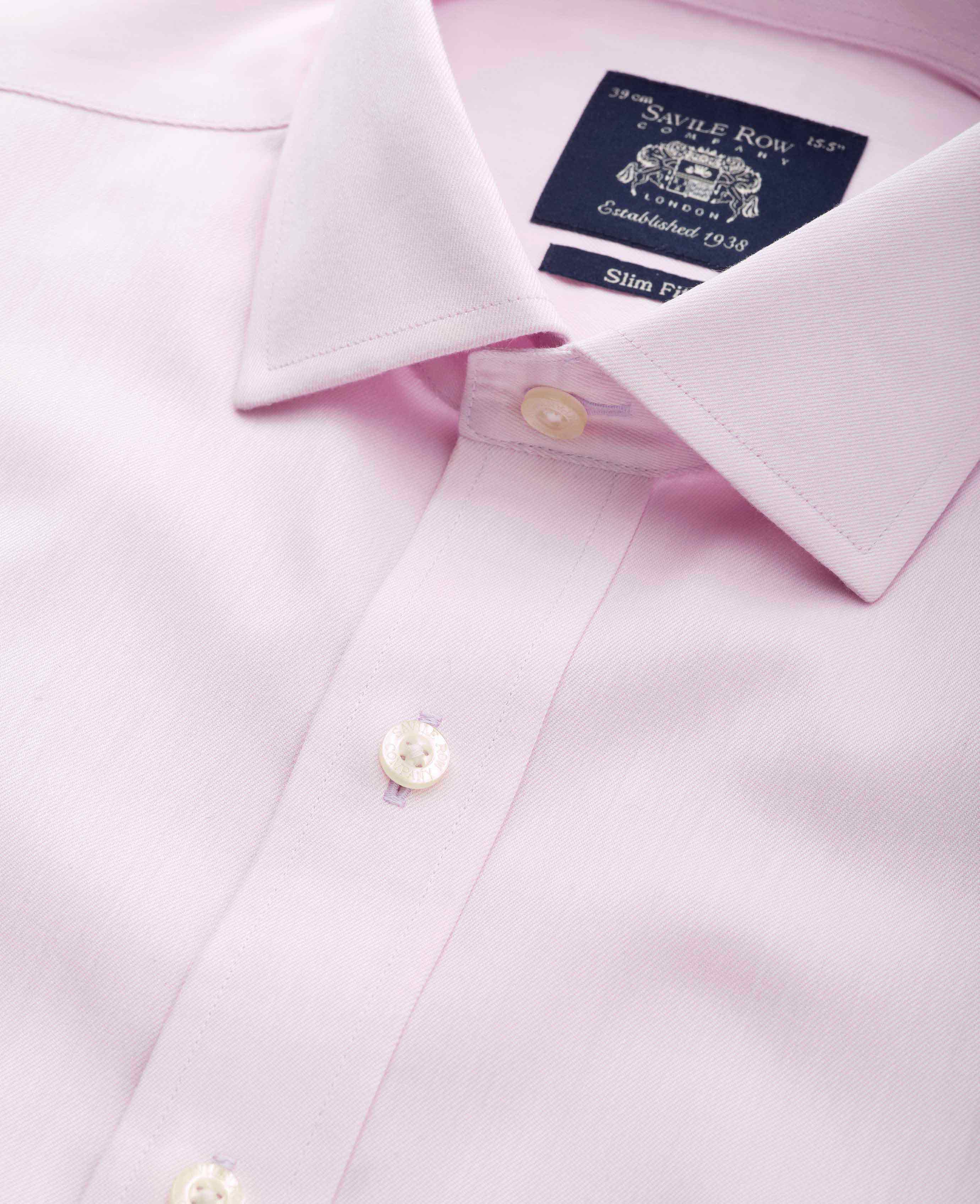 Pink Cotton Twill Slim Fit Non-Iron Shirt - Single Cuff - Image 2