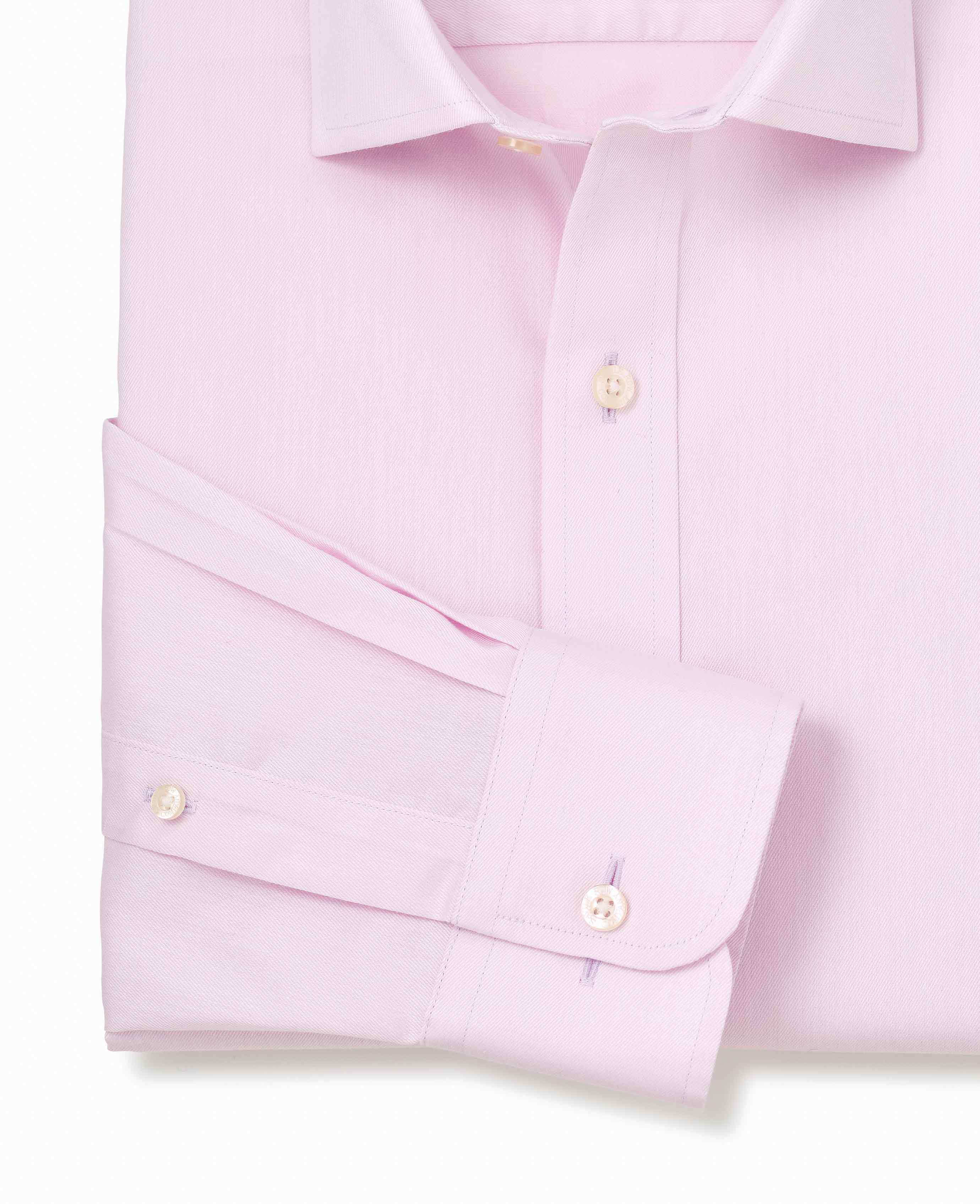 Pink Cotton Twill Slim Fit Non-Iron Shirt - Single Cuff - Image 3