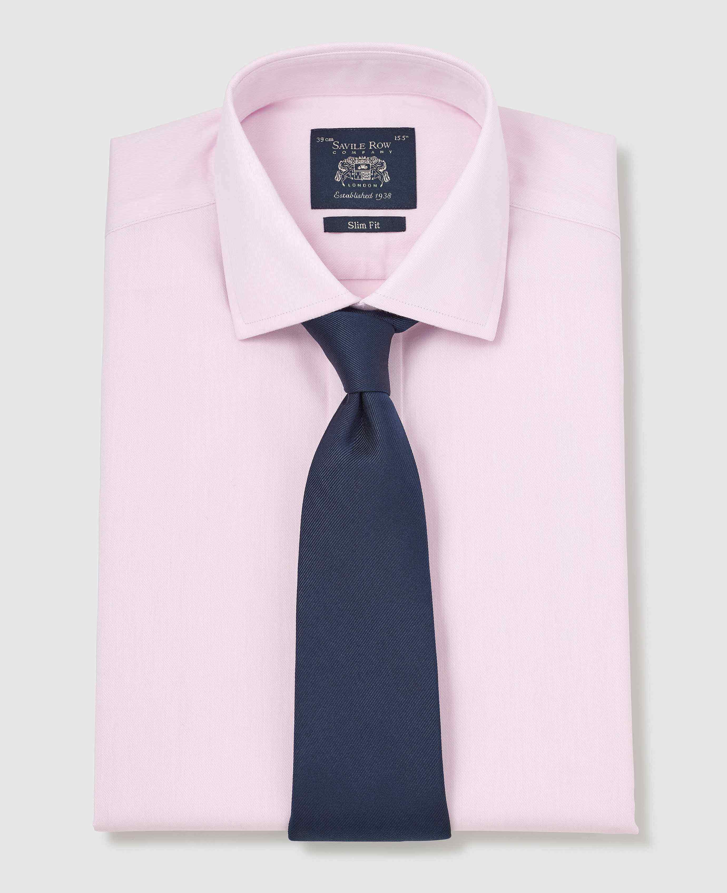 Pink Cotton Twill Slim Fit Non-Iron Shirt - Single Cuff - Image 4