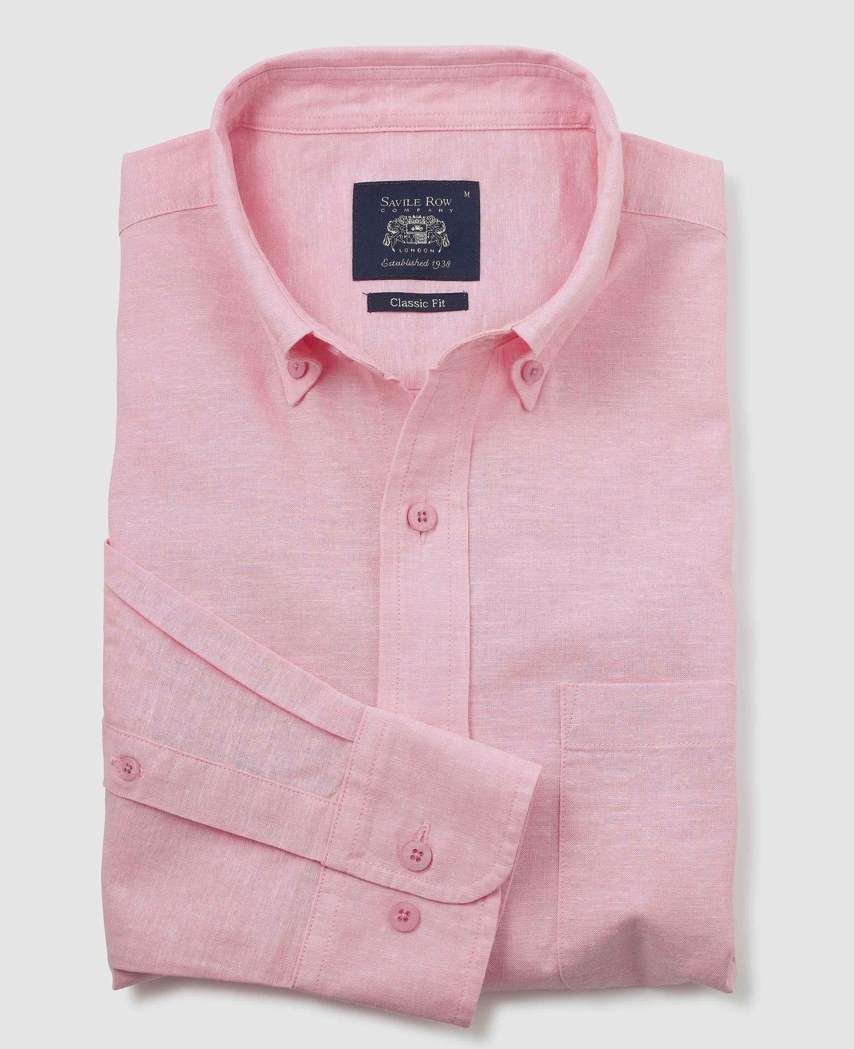 Pink Linen Cotton Classic Fit Button-Down Casual Shirt - Image 4