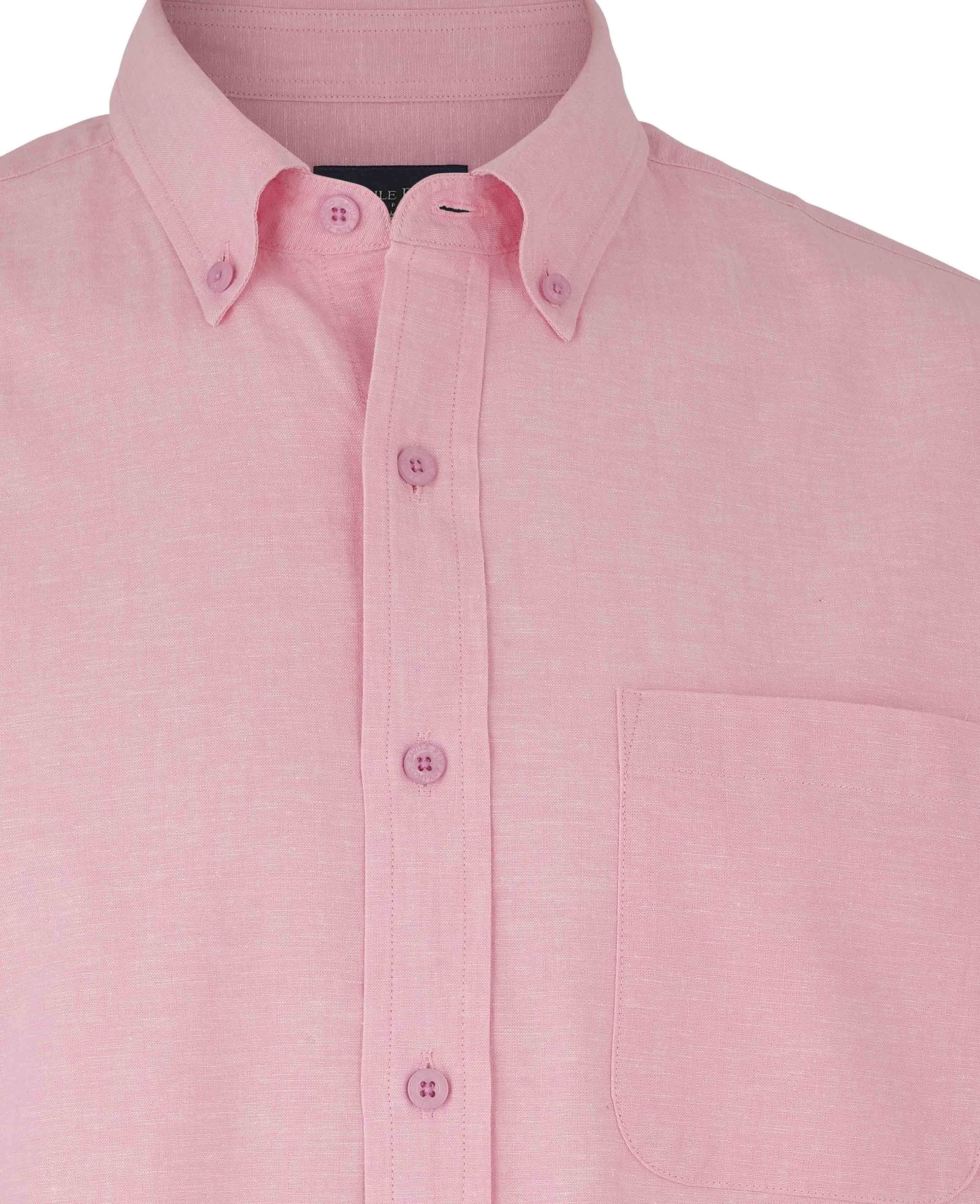 Pink Linen Cotton Classic Fit Button-Down Casual Shirt - Image 5