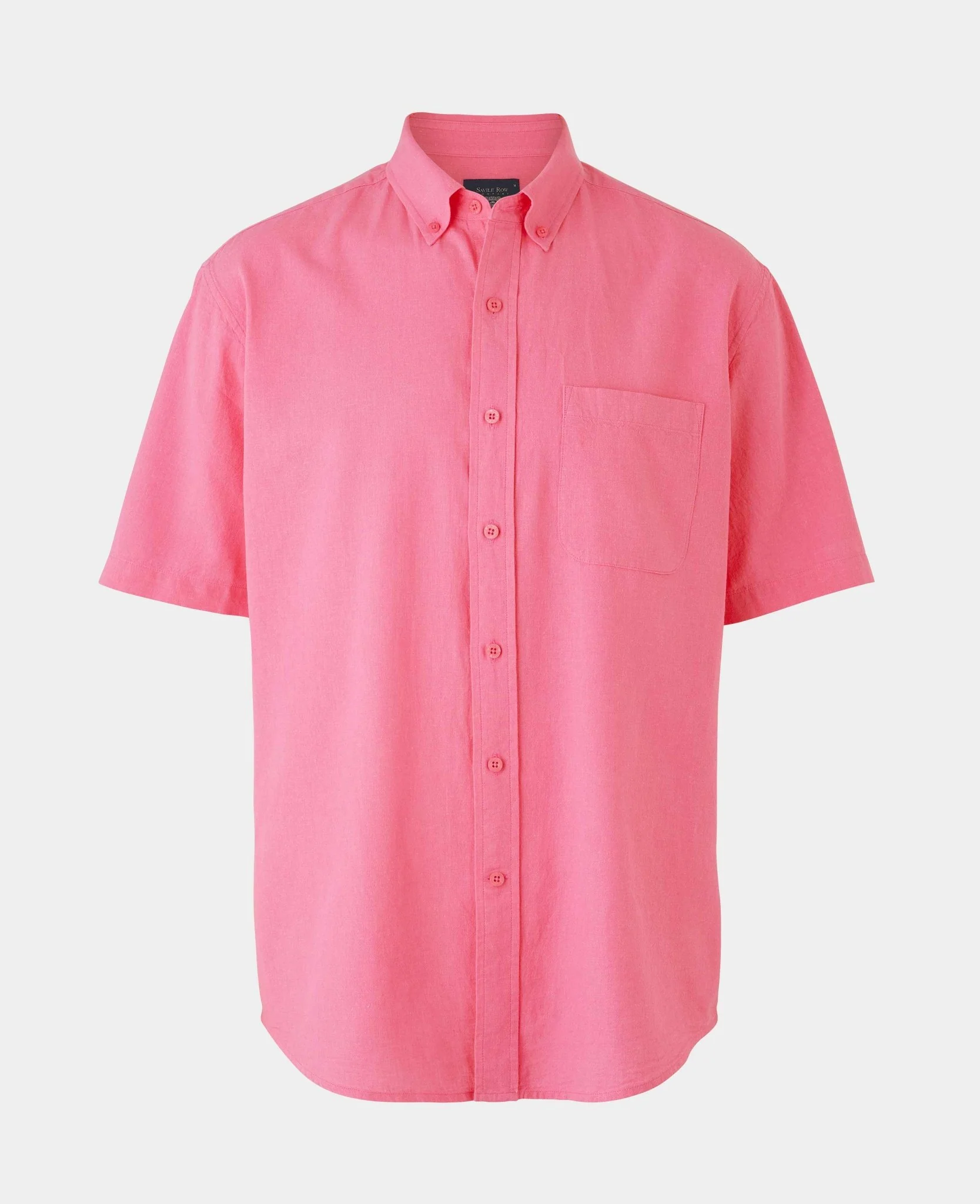 Pink Linen Cotton Classic Fit Short Sleeve Button-Down Casual Shirt - Image 4