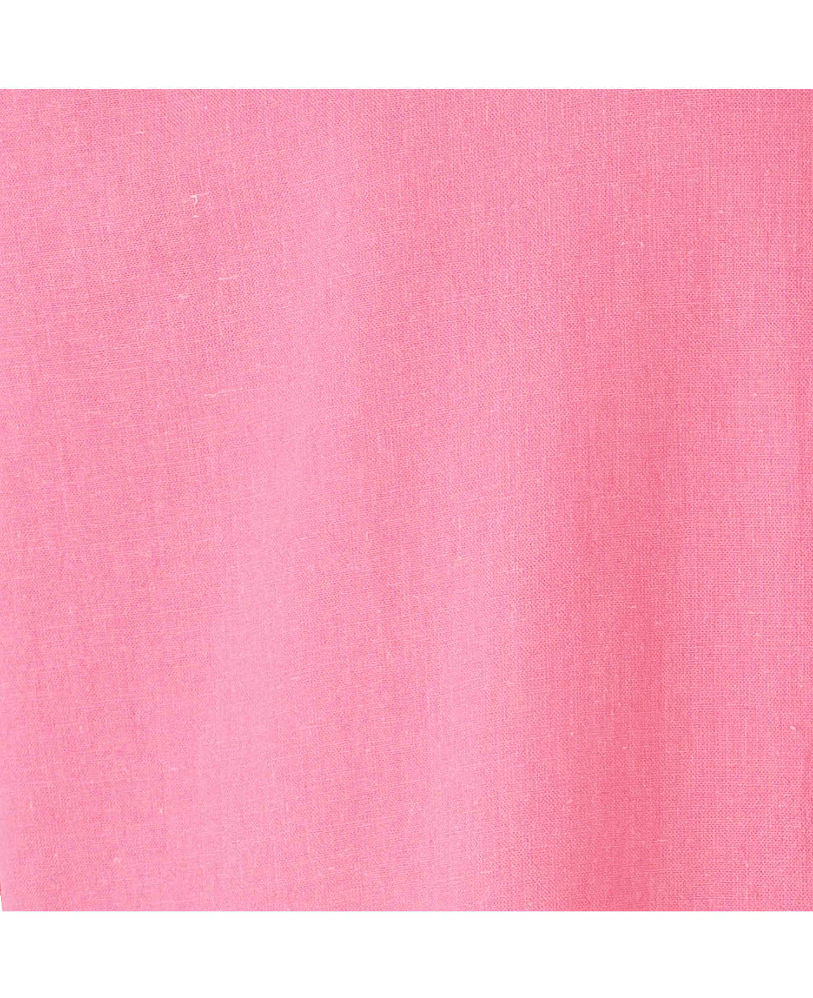Pink Linen Cotton Classic Fit Short Sleeve Button-Down Casual Shirt - Image 6