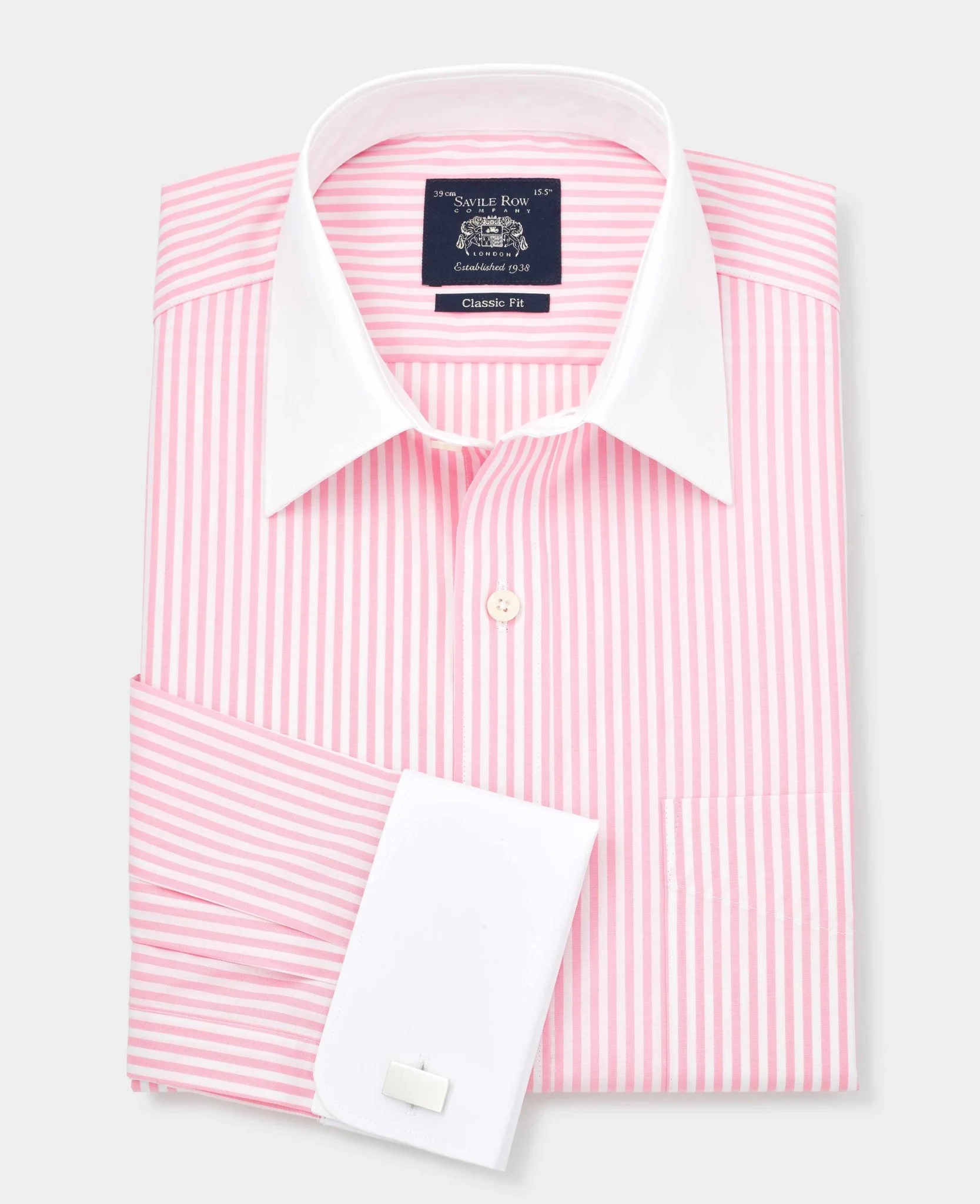 Pink Stripe Classic Fit Contrast Collar Formal Shirt With White Collar & Double Cuffs - Image 4