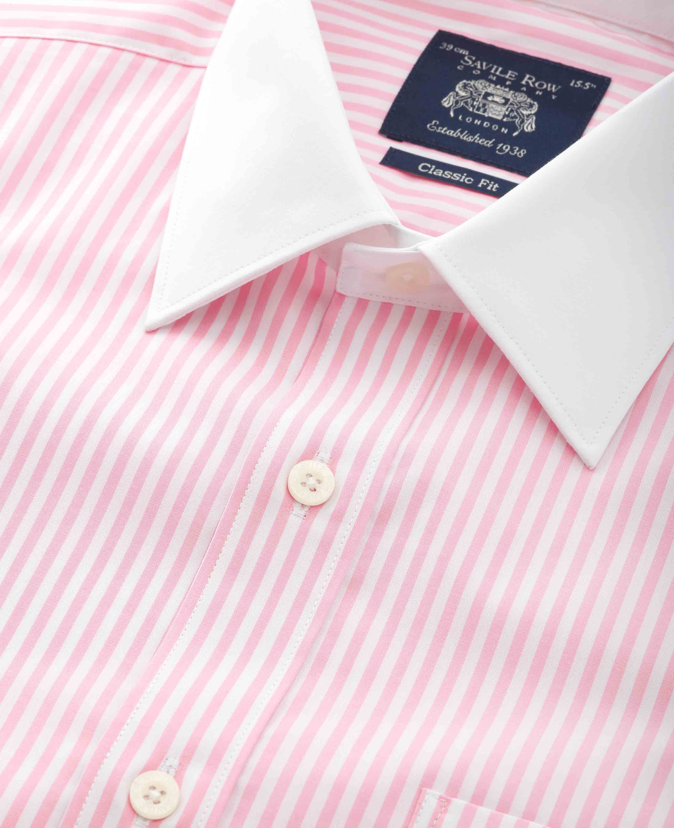 Pink Stripe Classic Fit Contrast Collar Formal Shirt With White Collar & Double Cuffs - Image 5