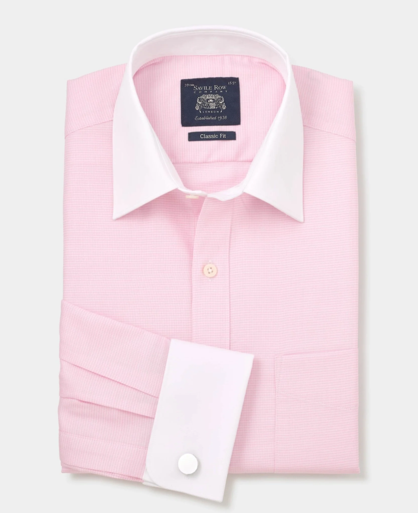 Pink Textured Cotton Puppytooth Classic Fit Winchester Formal Shirt - Double Cuff - Image 6
