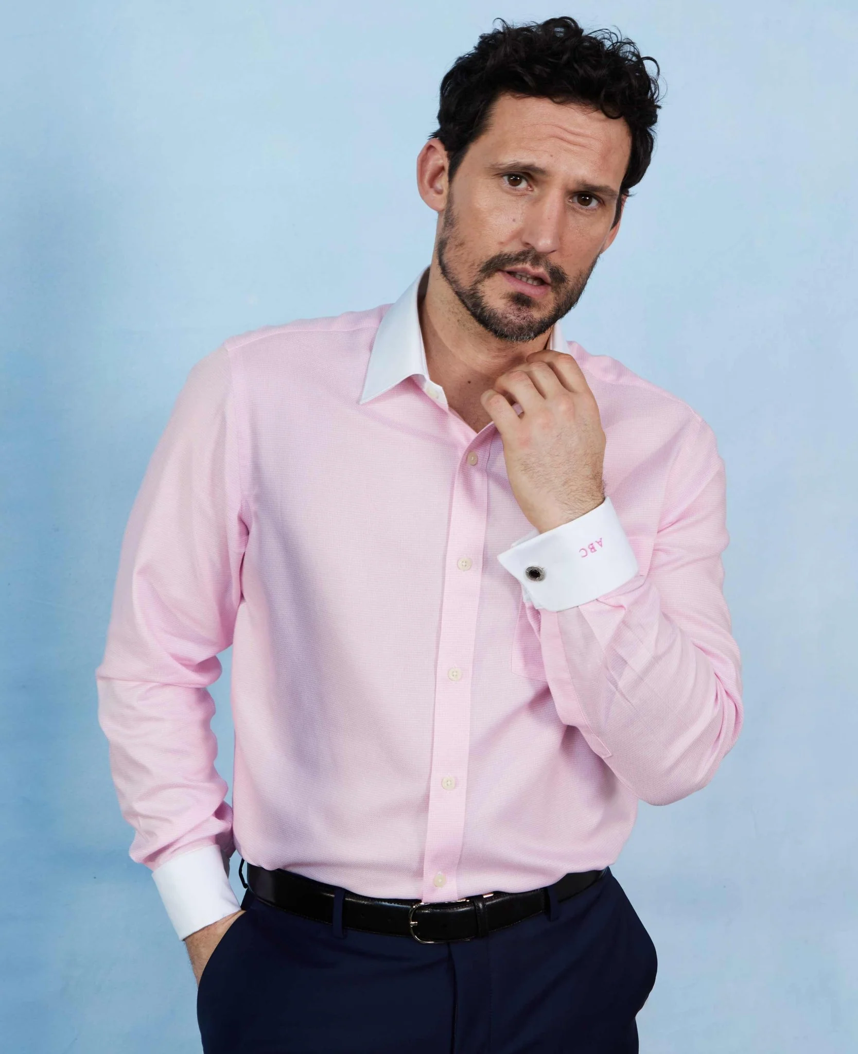 Pink Textured Cotton Puppytooth Classic Fit Winchester Formal Shirt - Double Cuff - Image 7
