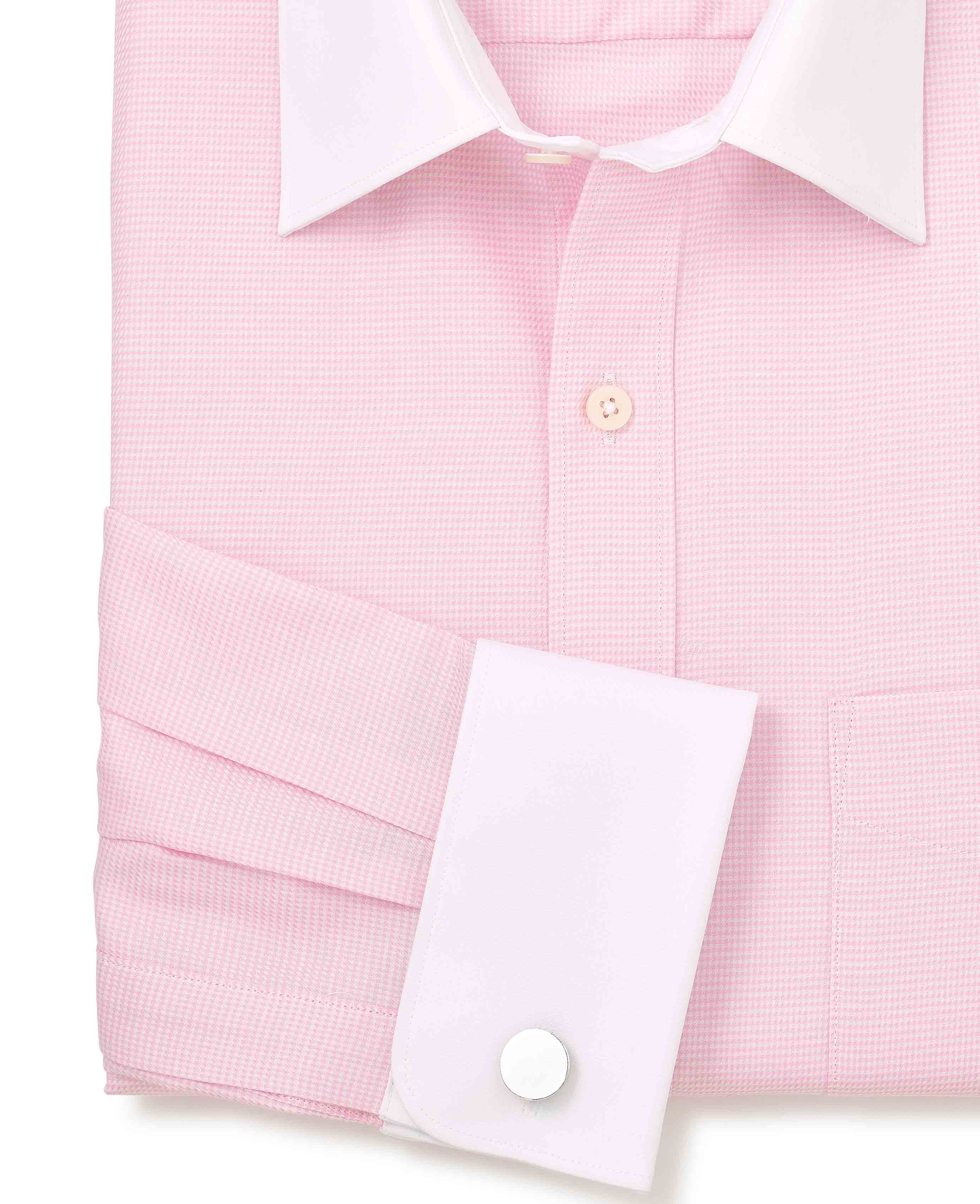 Pink Textured Cotton Puppytooth Classic Fit Winchester Formal Shirt - Double Cuff - Image 8