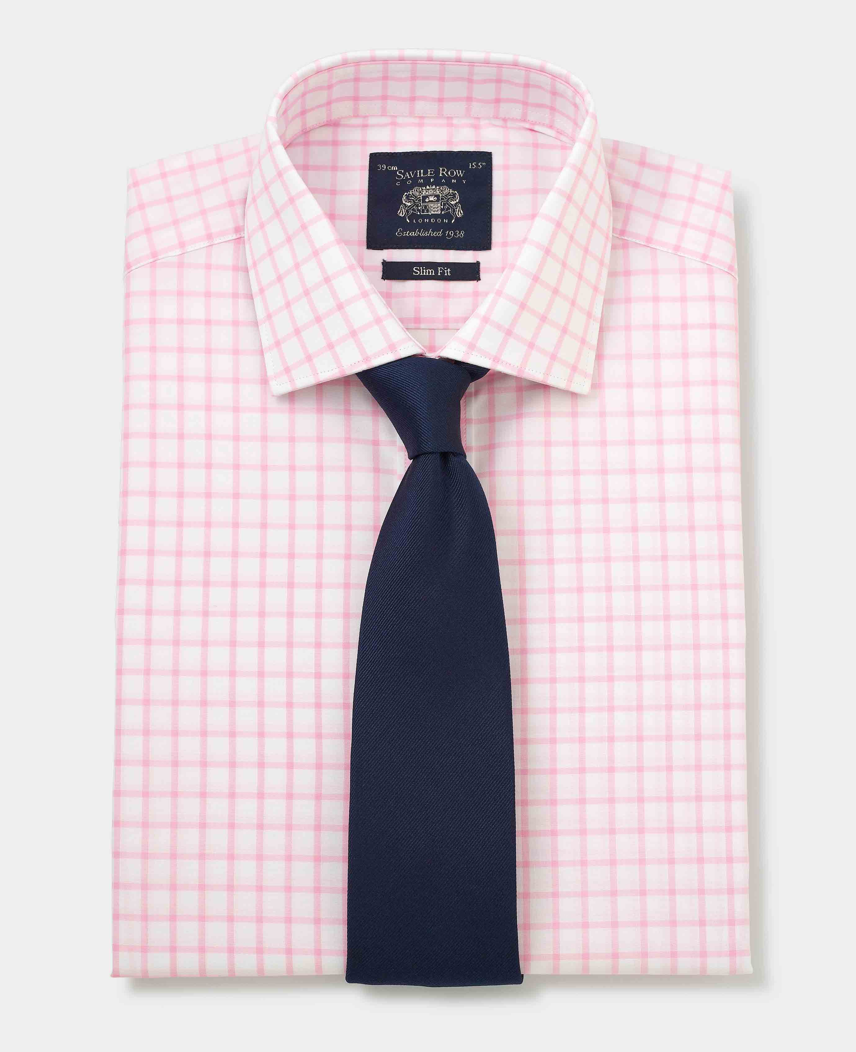 Pink White Check Slim Fit Shirt - Double Cuff [RTC] - Image 3
