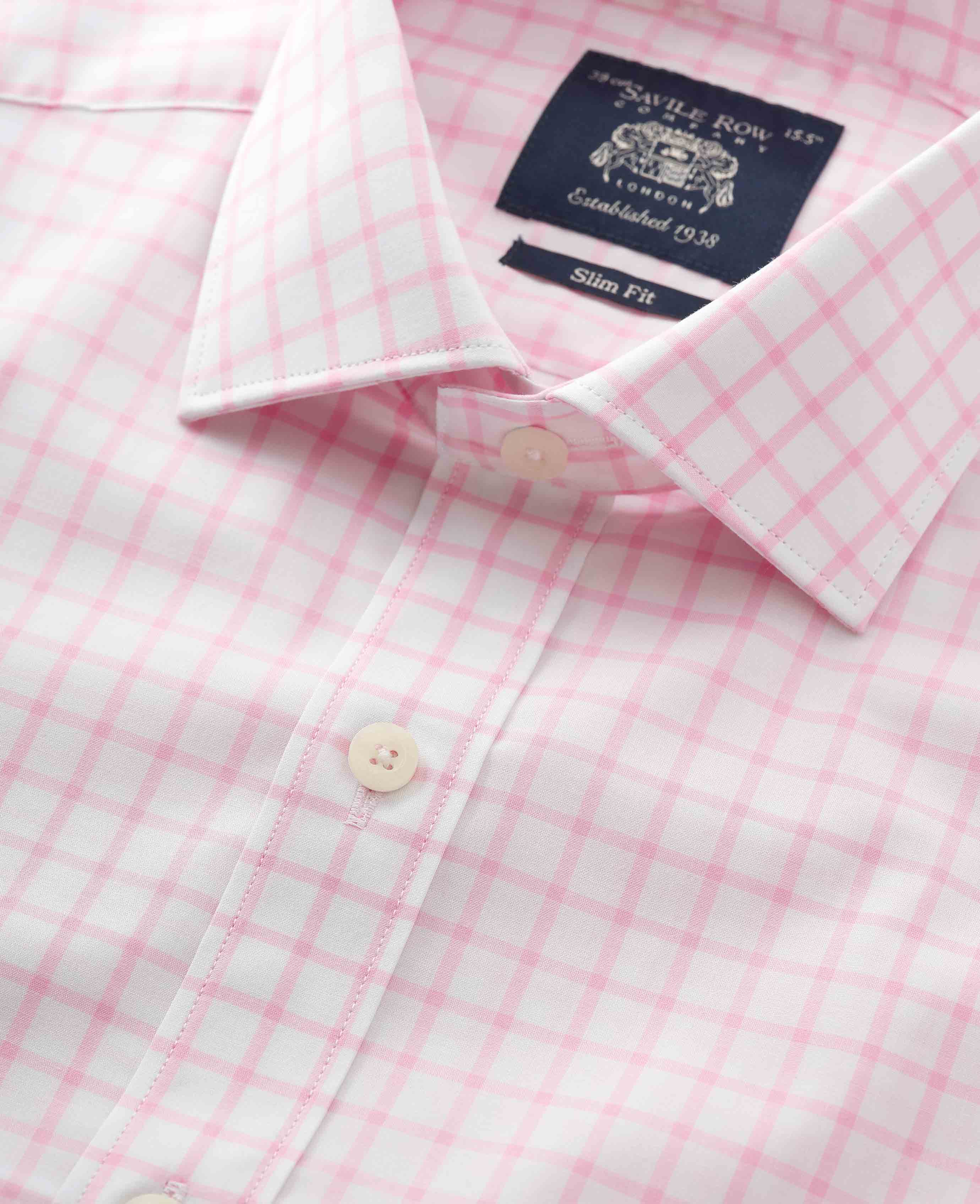 Pink White Check Slim Fit Shirt - Double Cuff [RTC] - Image 5