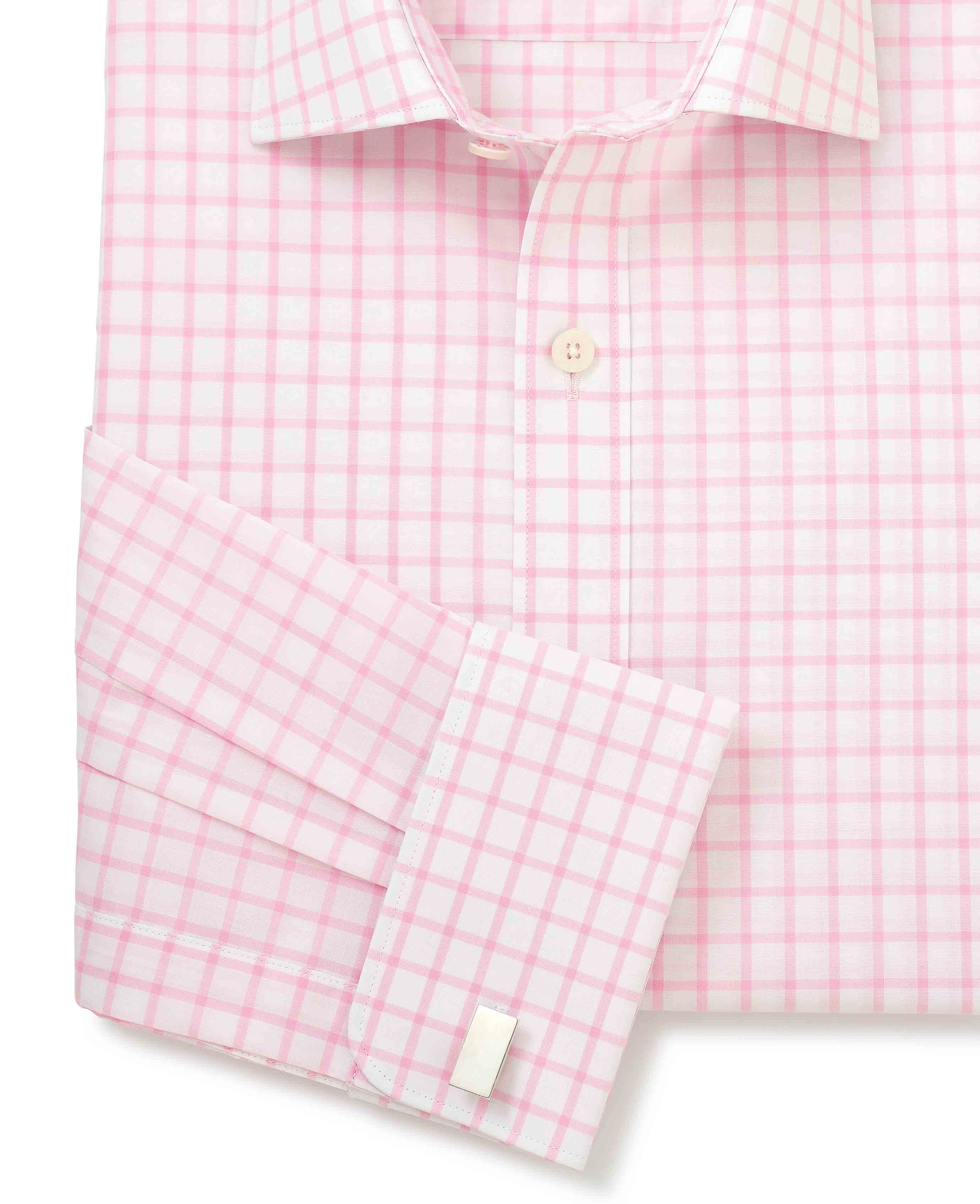 Pink White Check Slim Fit Shirt - Double Cuff [RTC] - Image 6