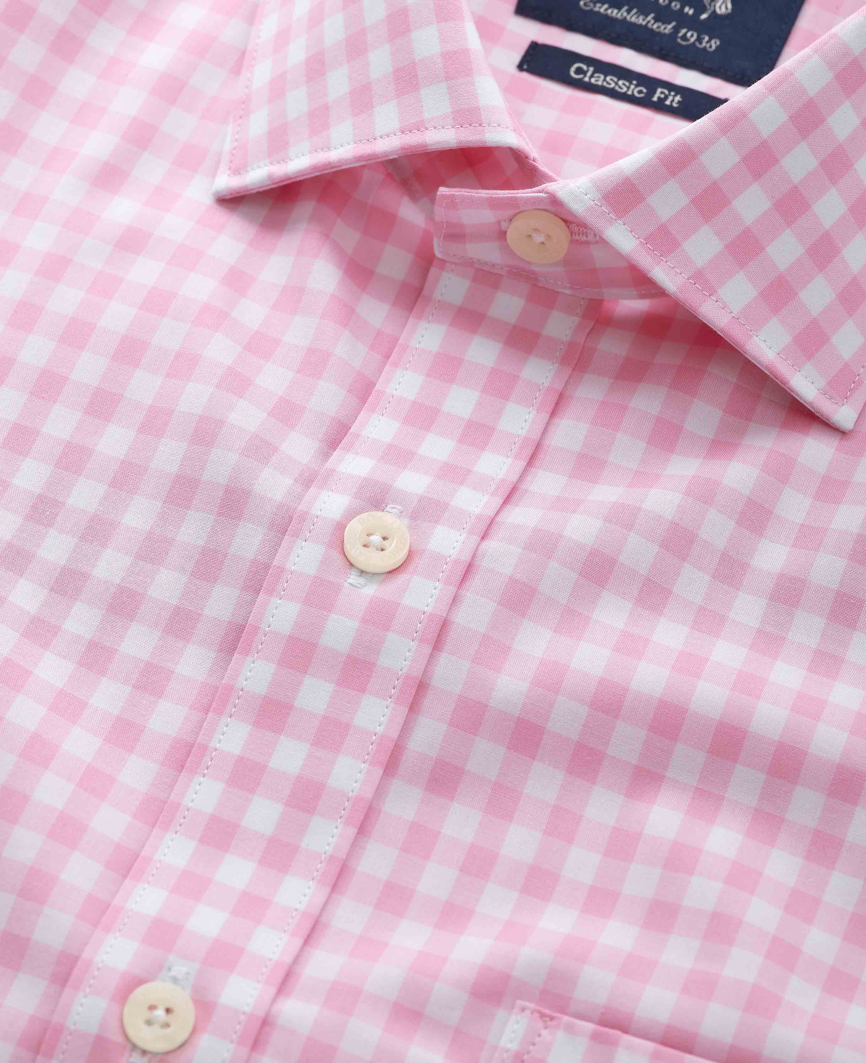 Pink White Cotton Gingham Check Classic Fit Formal Shirt - Single Cuff - Image 3