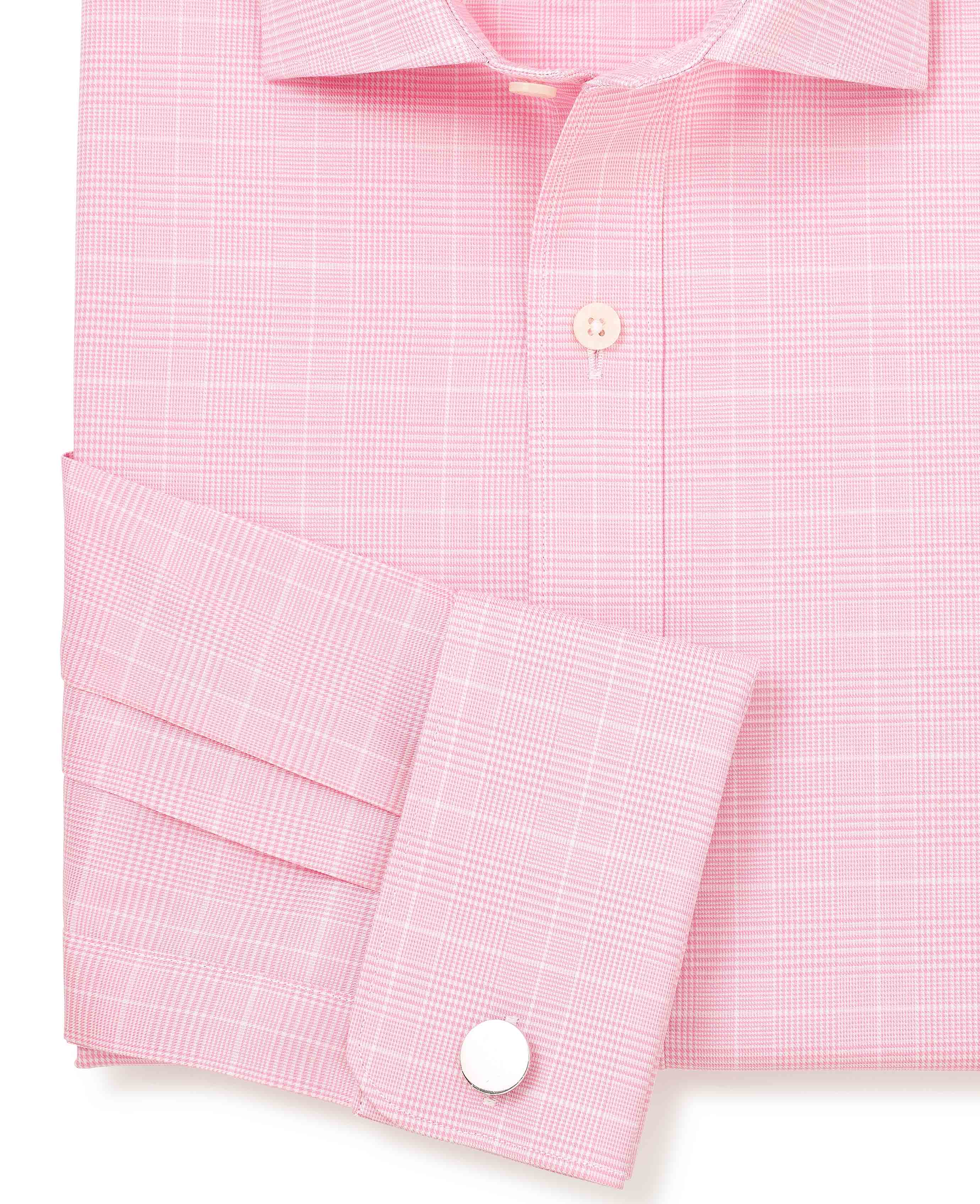 Pink White Cotton Prince of Wales Check Slim Fit Formal Shirt - Double Cuff - Image 7