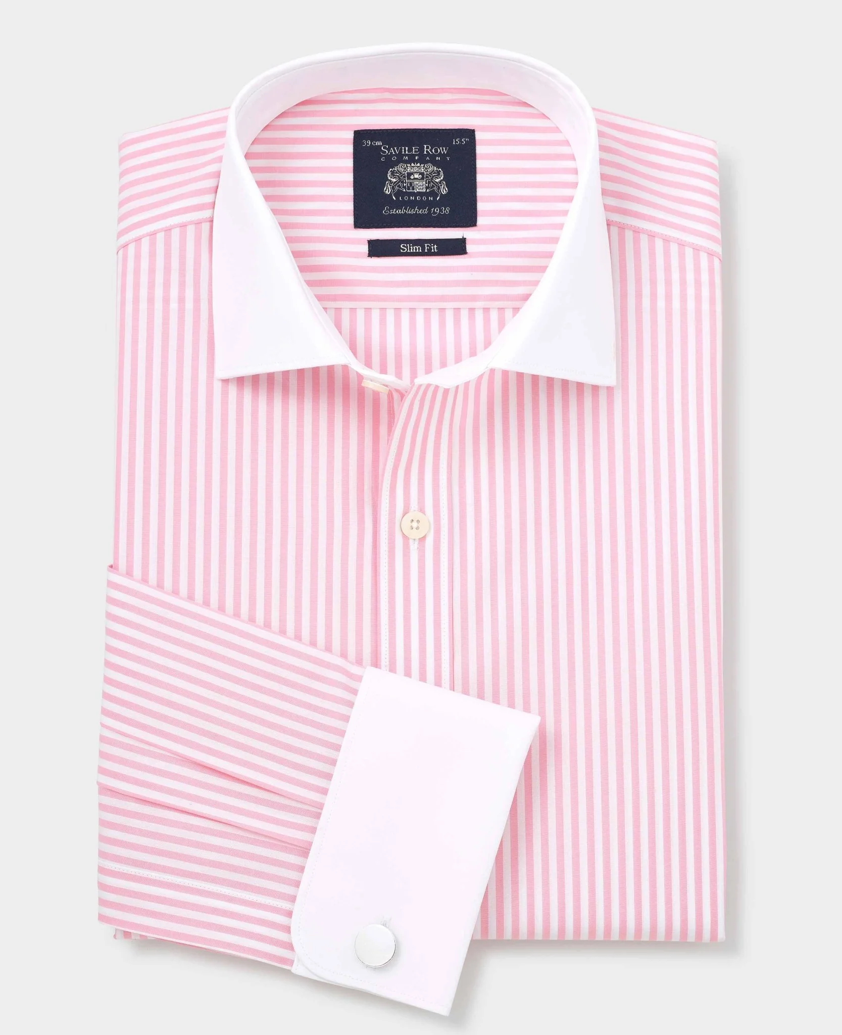 Pink White Cotton Striped Slim Fit Winchester Formal Shirt - Double Cuff - Image 3