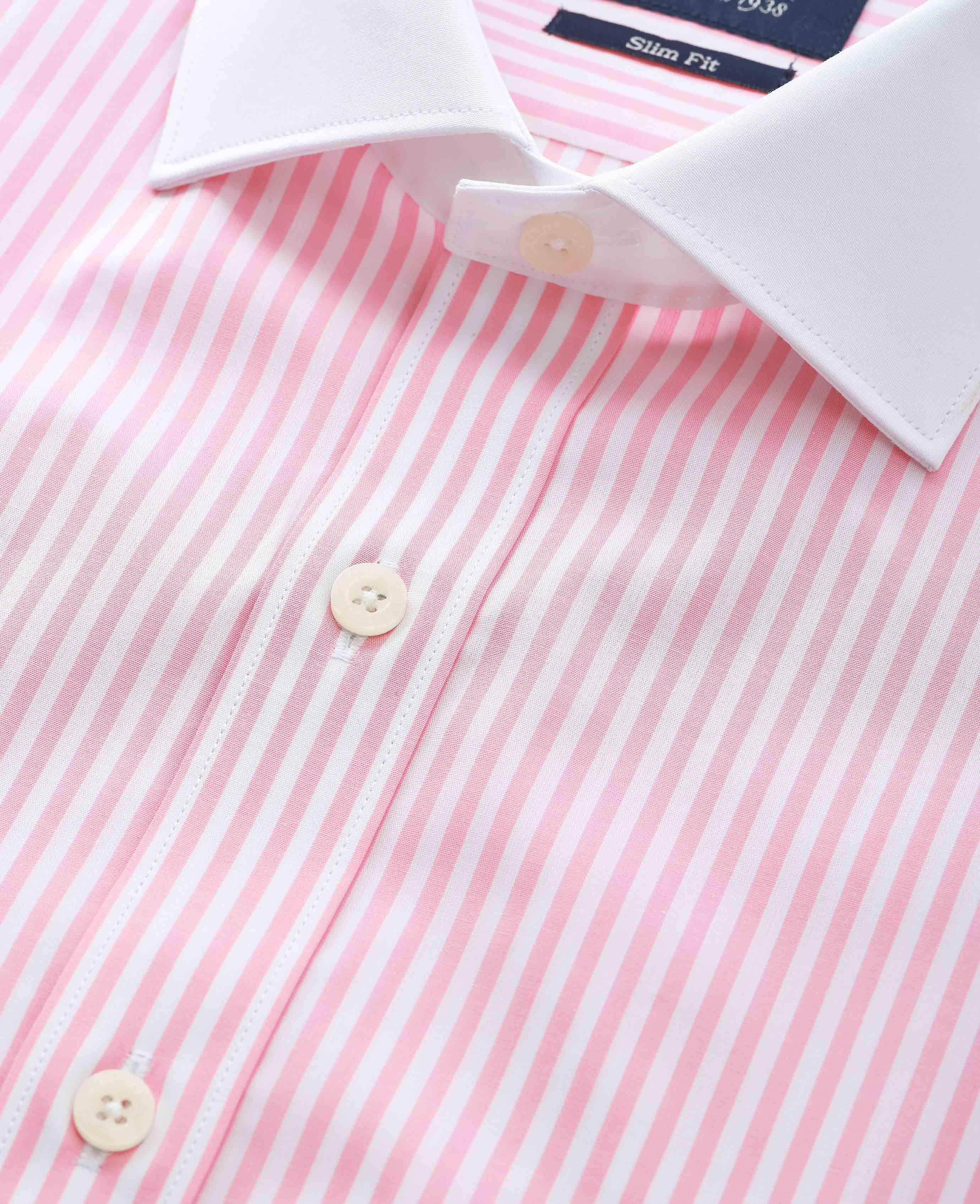 Pink White Cotton Striped Slim Fit Winchester Formal Shirt - Double Cuff - Image 4