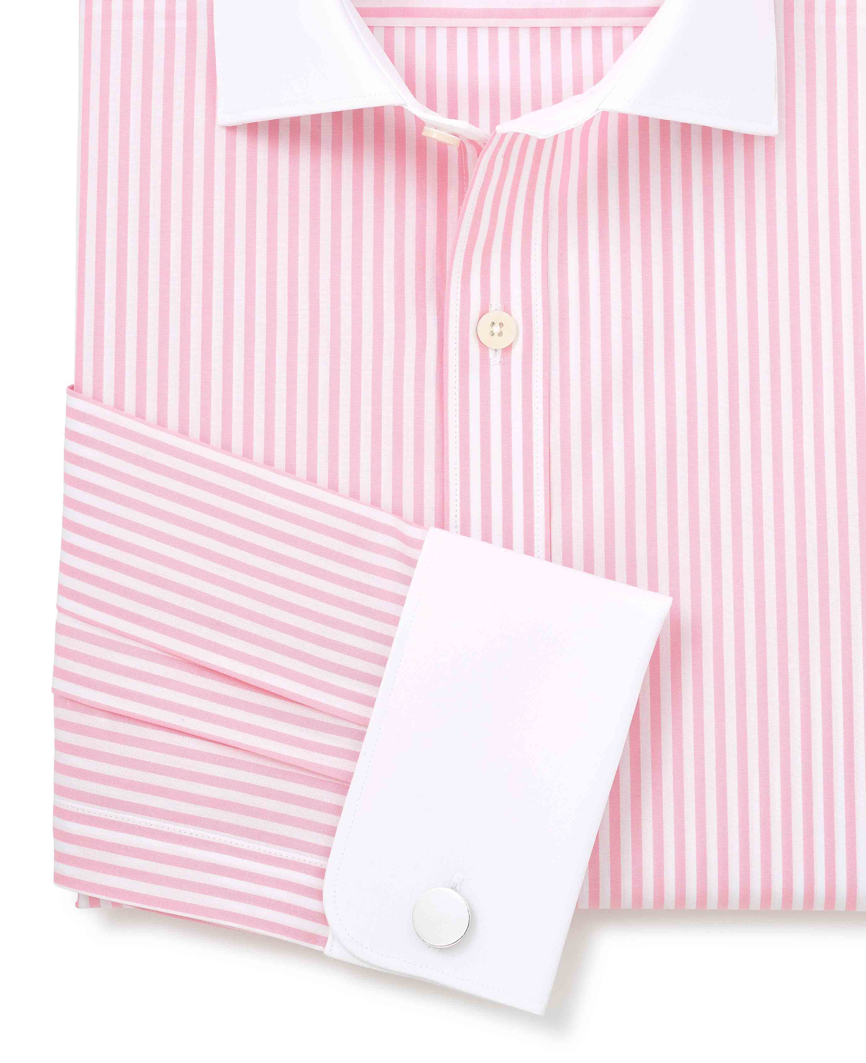 Pink White Cotton Striped Slim Fit Winchester Formal Shirt - Double Cuff - Image 6