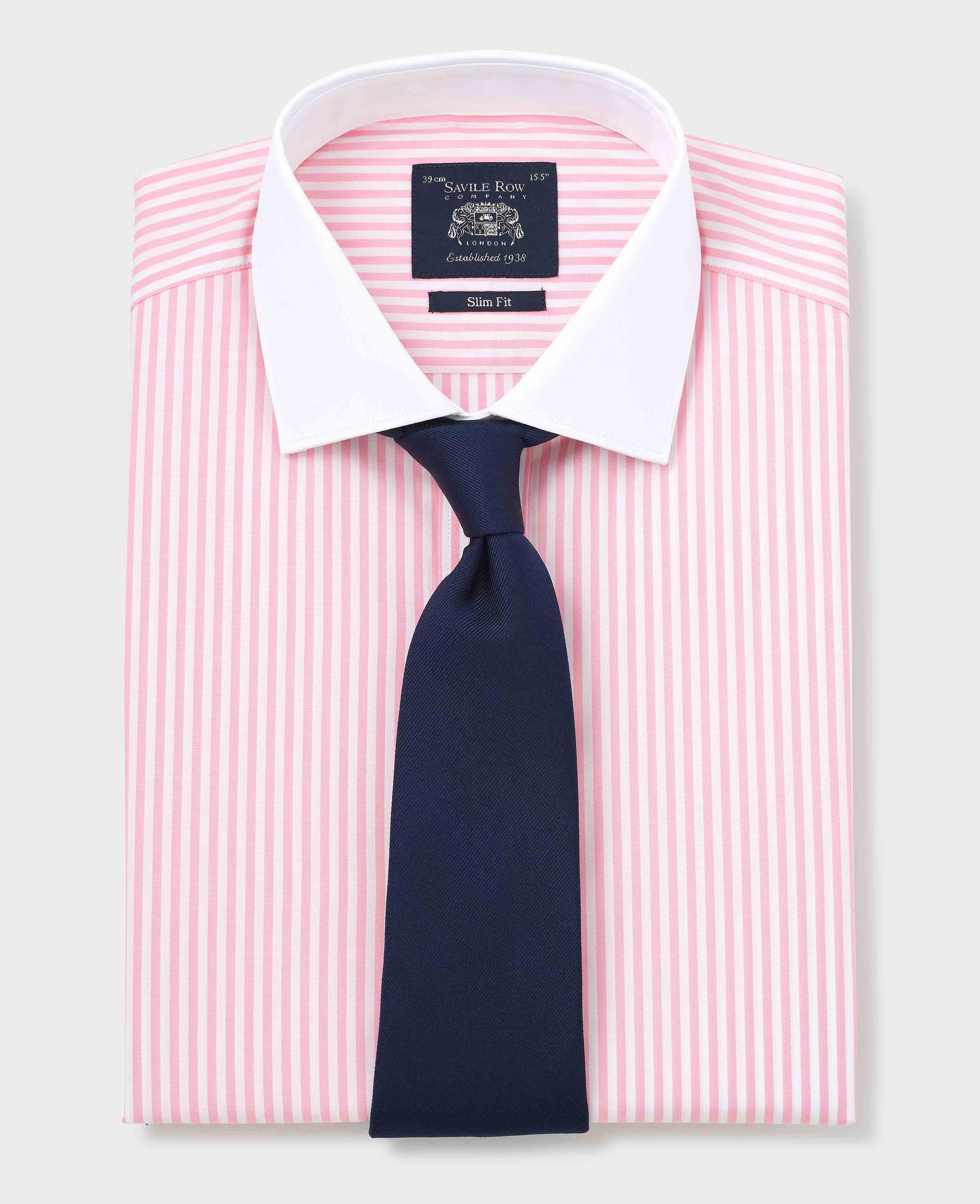 Pink White Cotton Striped Slim Fit Winchester Formal Shirt - Double Cuff - Image 8