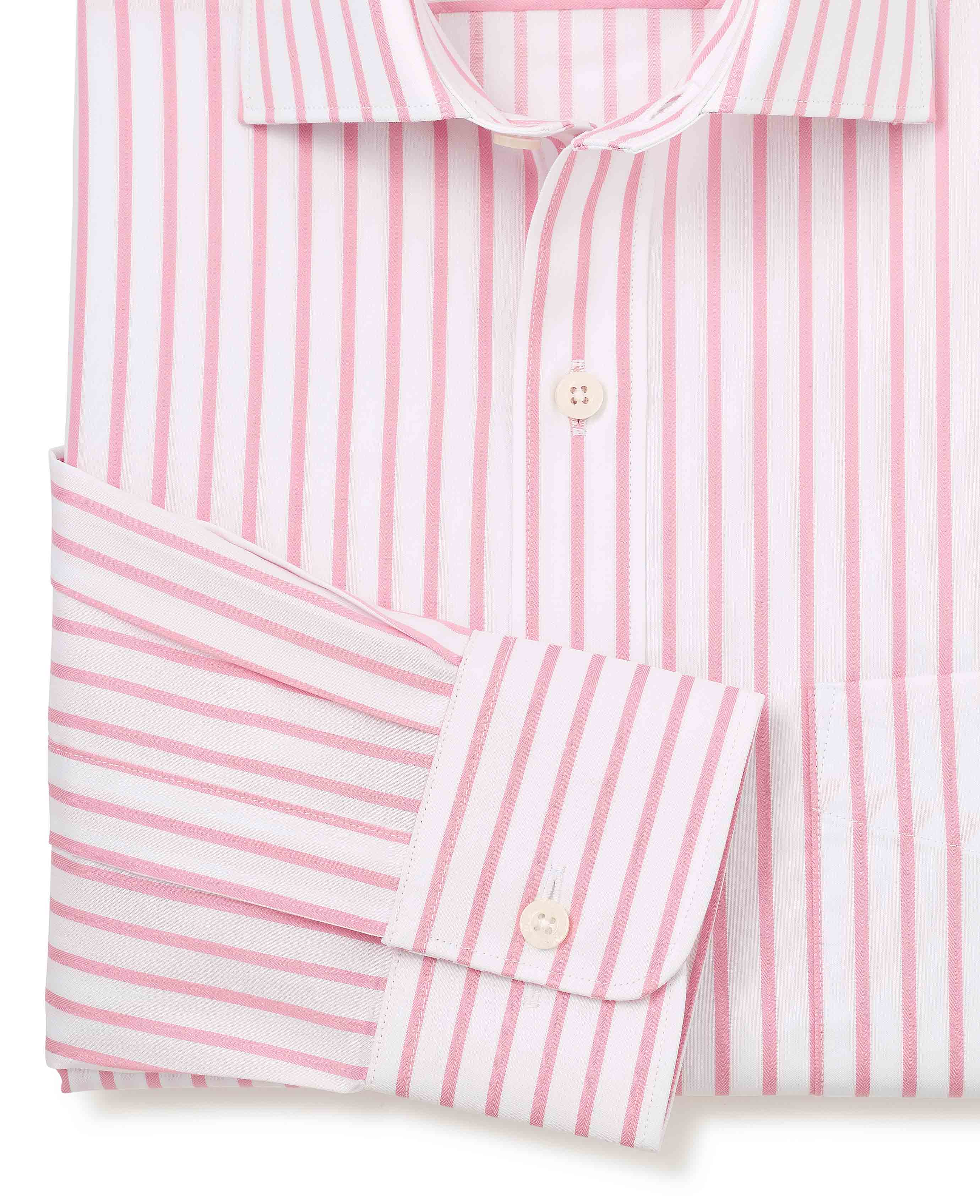 Pink White Stripe Cotton Classic Fit Formal Shirt - Single Cuff - Image 6
