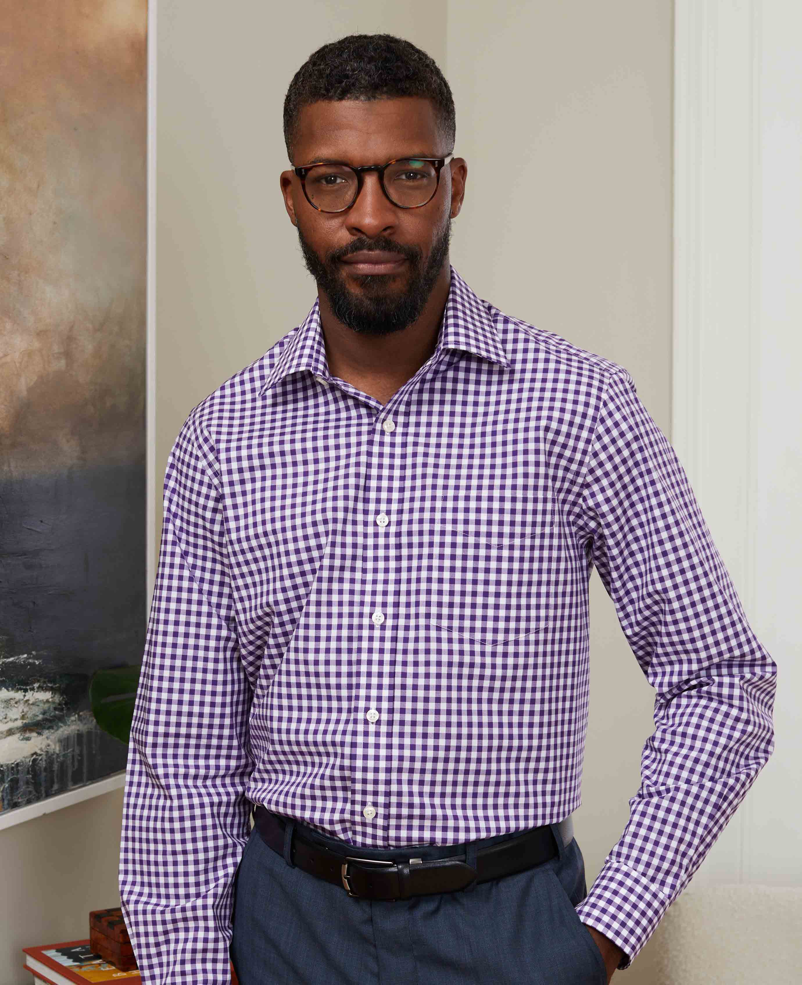 Purple Gingham Check Classic Fit Formal Shirt - Single Cuff [RTC] - Image 2