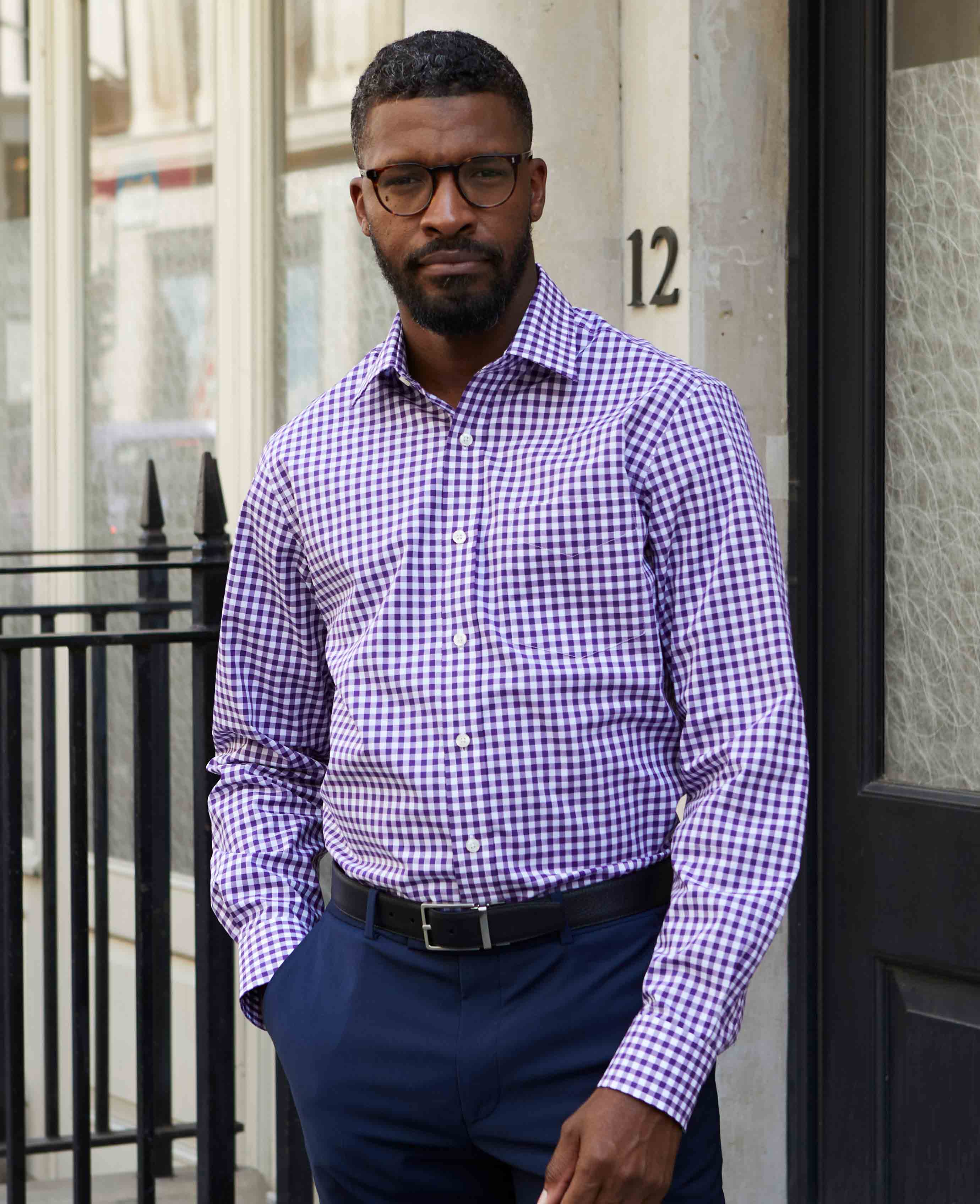 Purple Gingham Check Classic Fit Formal Shirt - Single Cuff [RTC] - Image 5