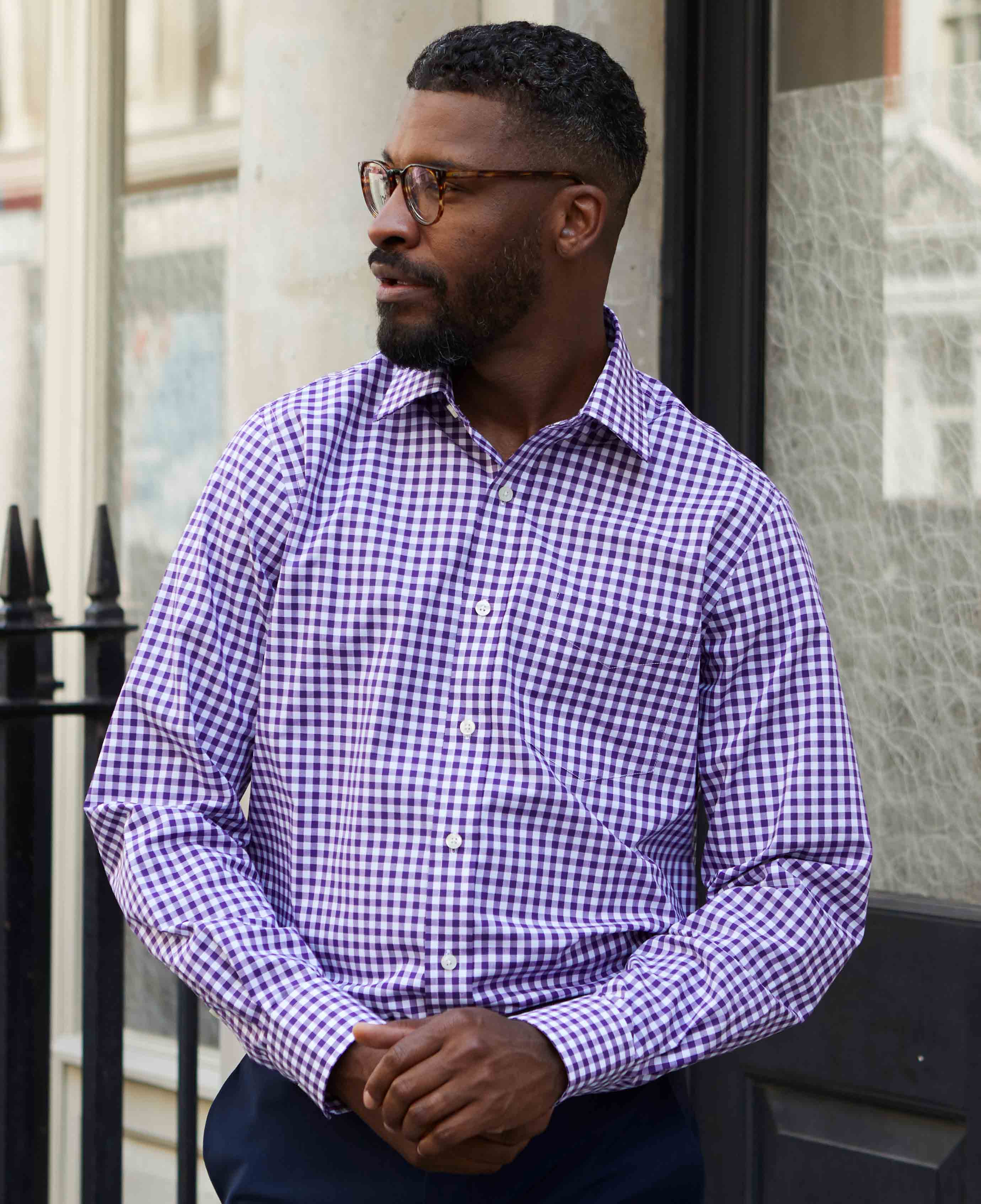 Purple Gingham Check Classic Fit Formal Shirt - Single Cuff [RTC] - Image 6
