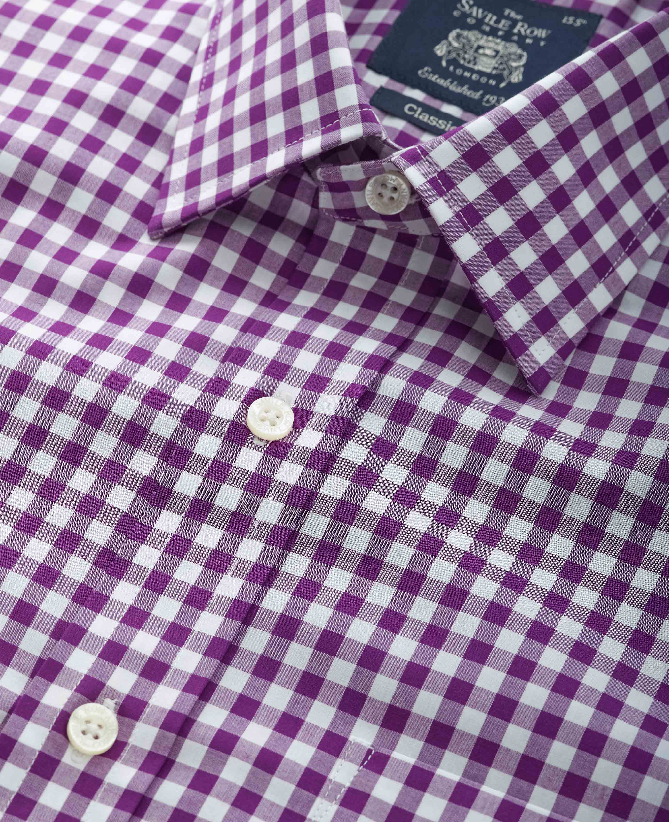 Purple Gingham Check Classic Fit Formal Shirt - Single Cuff [RTC] - Image 7