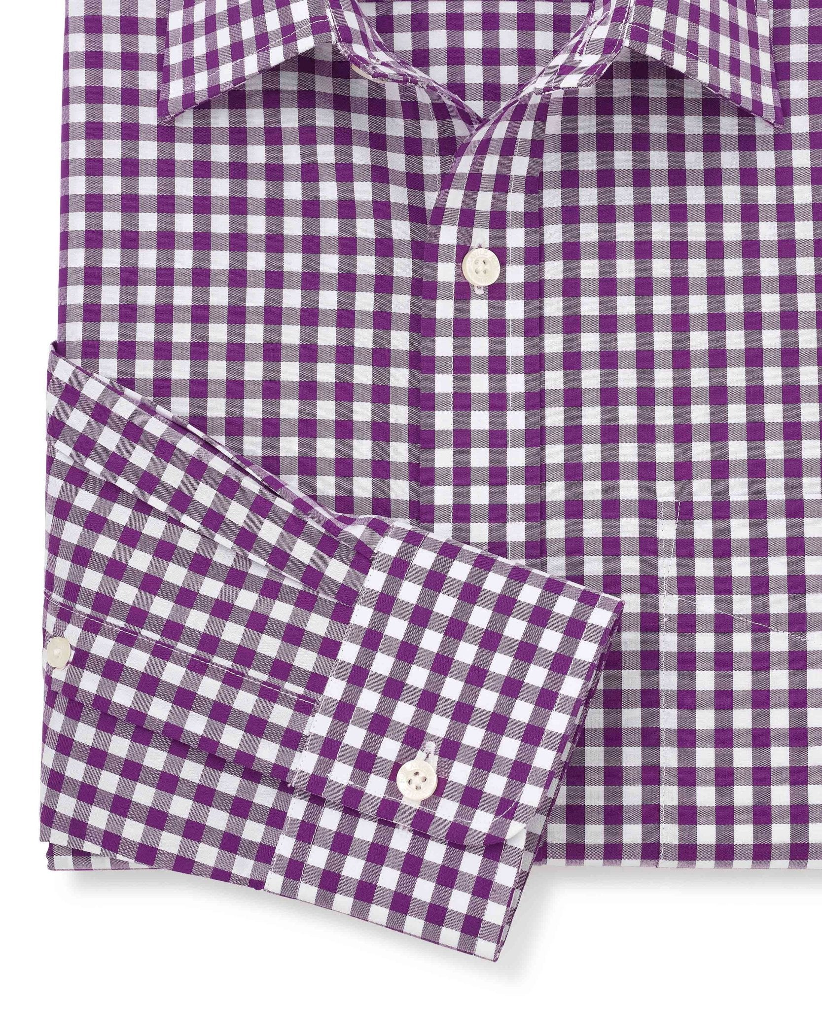Purple Gingham Check Classic Fit Formal Shirt - Single Cuff [RTC] - Image 8