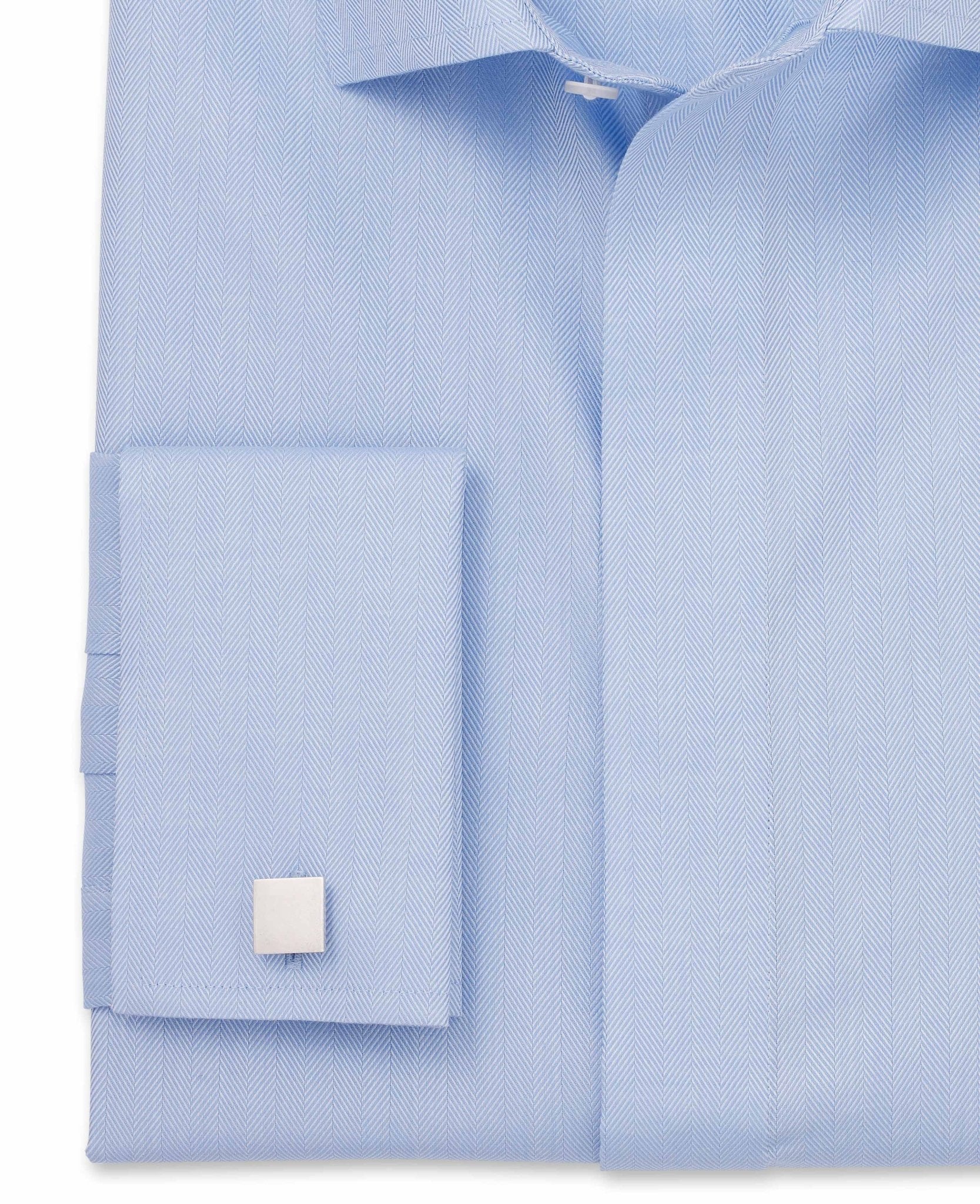 Rafel Pale Blue Herringbone Made-To-Measure Shirt - Image 3
