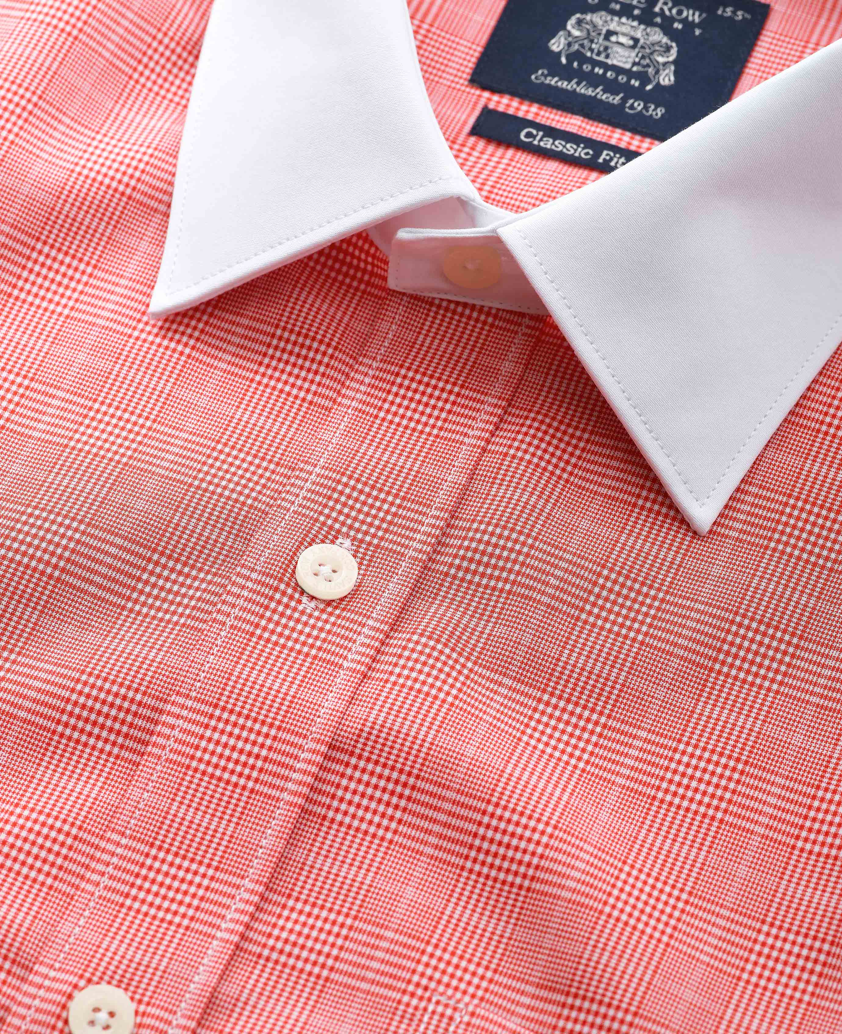 Red Cotton Prince of Wales Check Classic Fit Winchester Formal Shirt - Double Cuff - Image 3