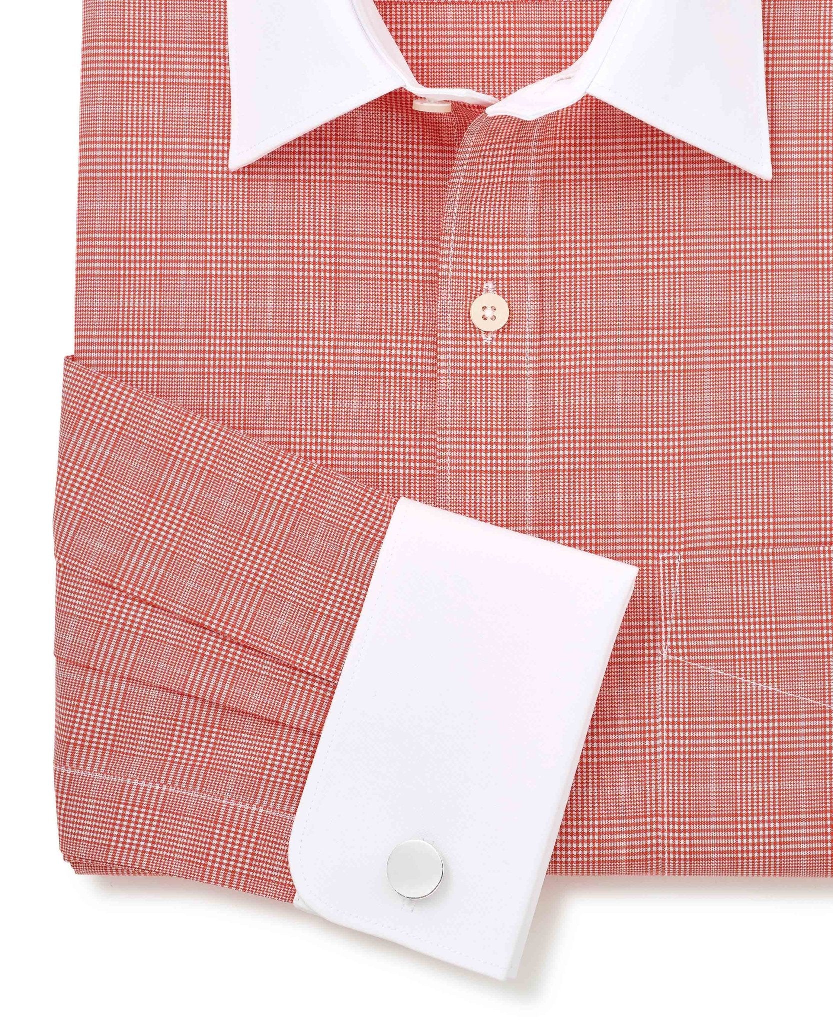 Red Cotton Prince of Wales Check Classic Fit Winchester Formal Shirt - Double Cuff - Image 4