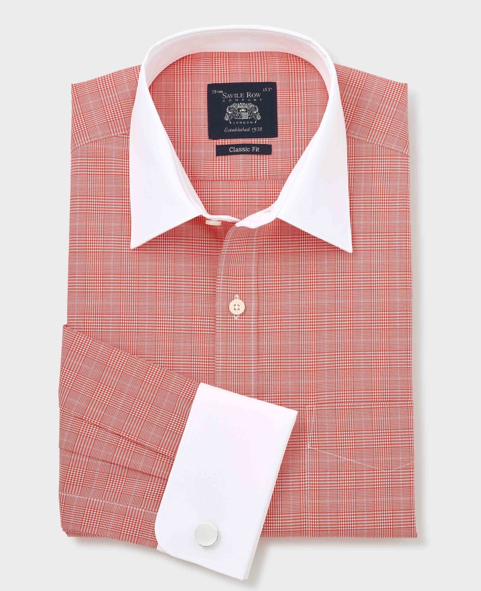 Red Cotton Prince of Wales Check Classic Fit Winchester Formal Shirt - Double Cuff - Image 5