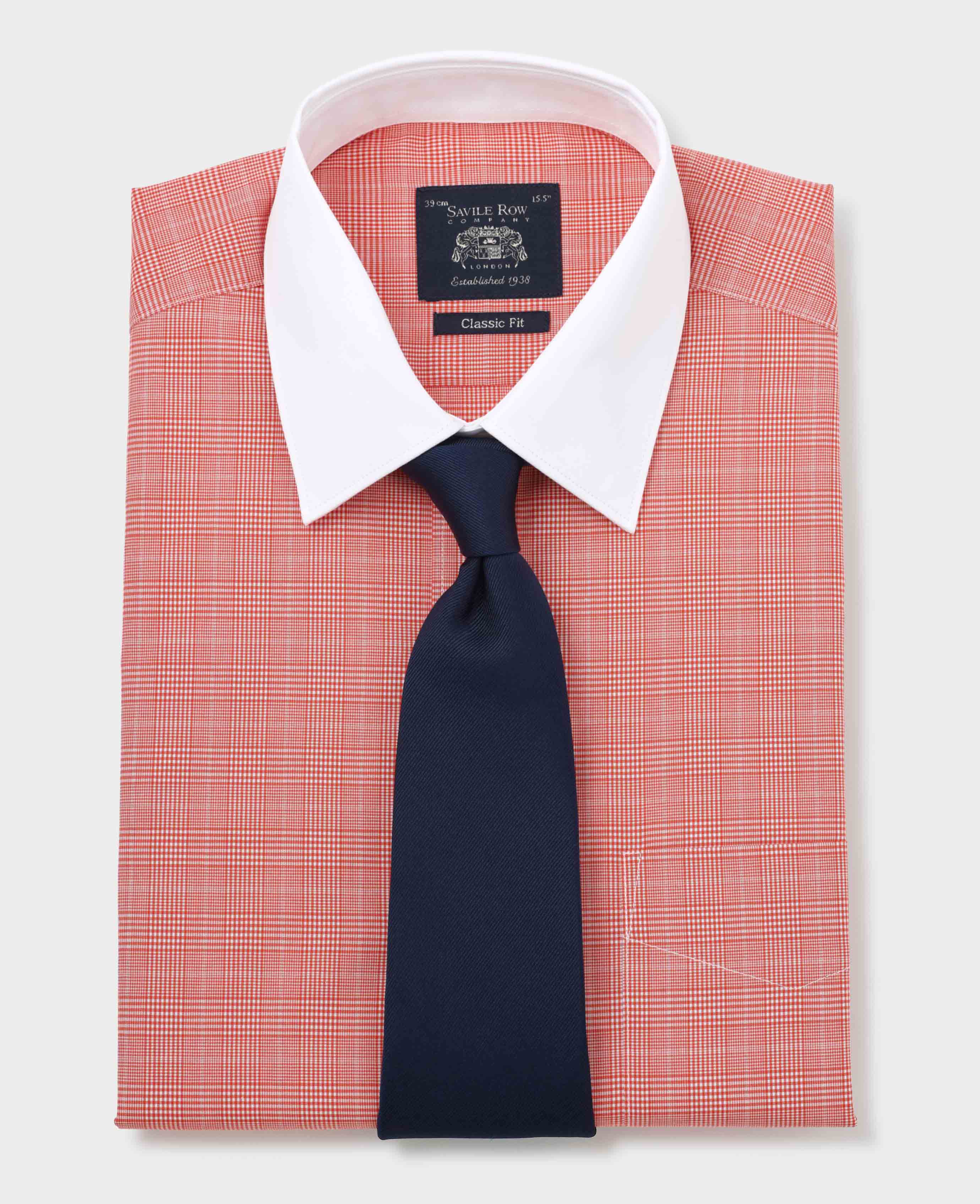Red Cotton Prince of Wales Check Classic Fit Winchester Formal Shirt - Double Cuff - Image 6