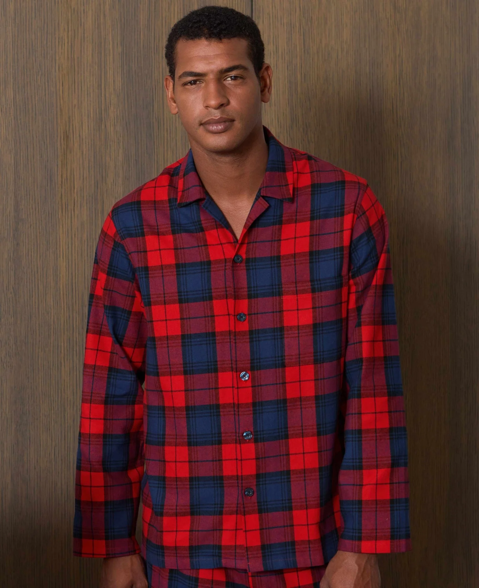 Red Multi Brushed Cotton Twill Window Check Pyjamas - Image 3