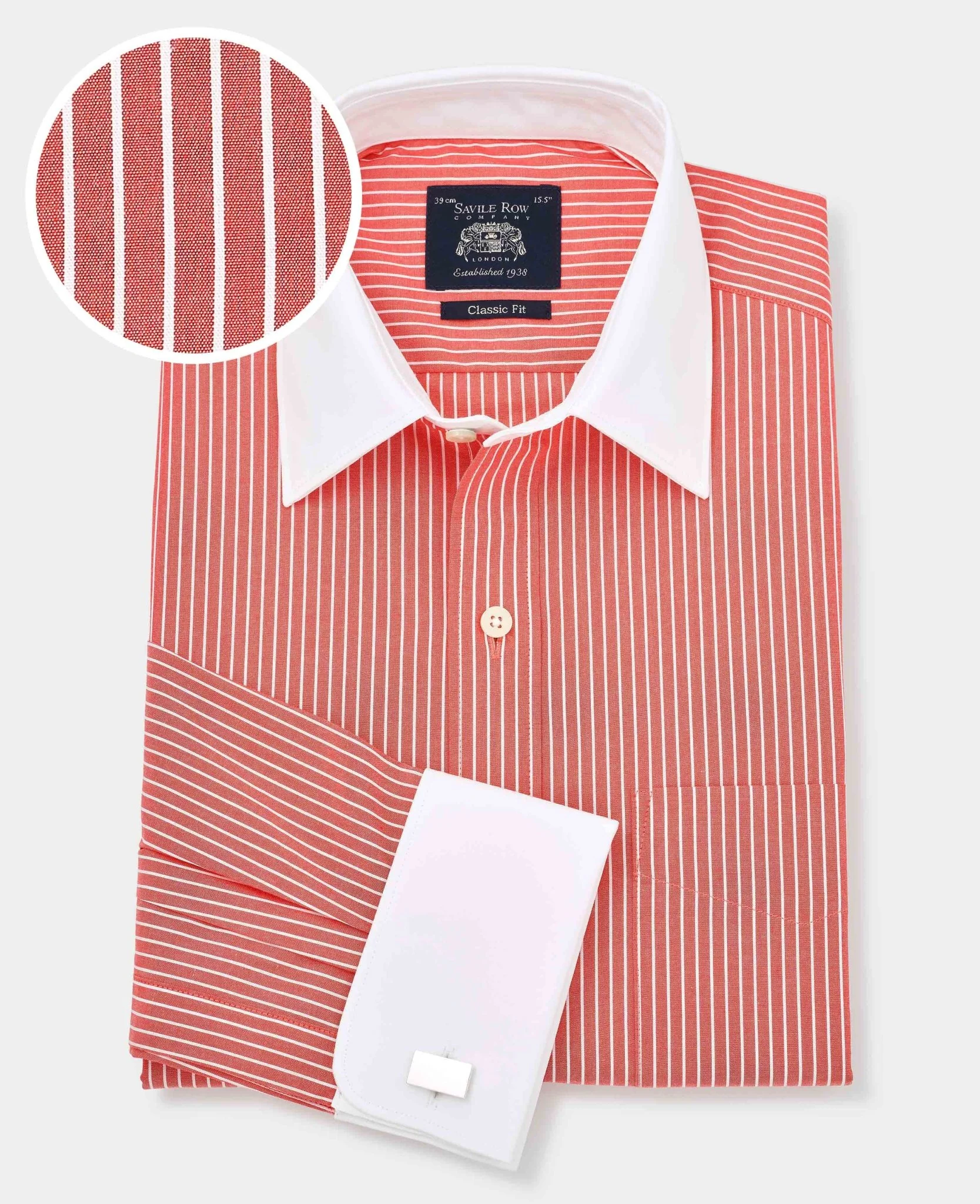 Red White Poplin Stripe Classic Fit Formal Shirt - Double Cuff [RTC]