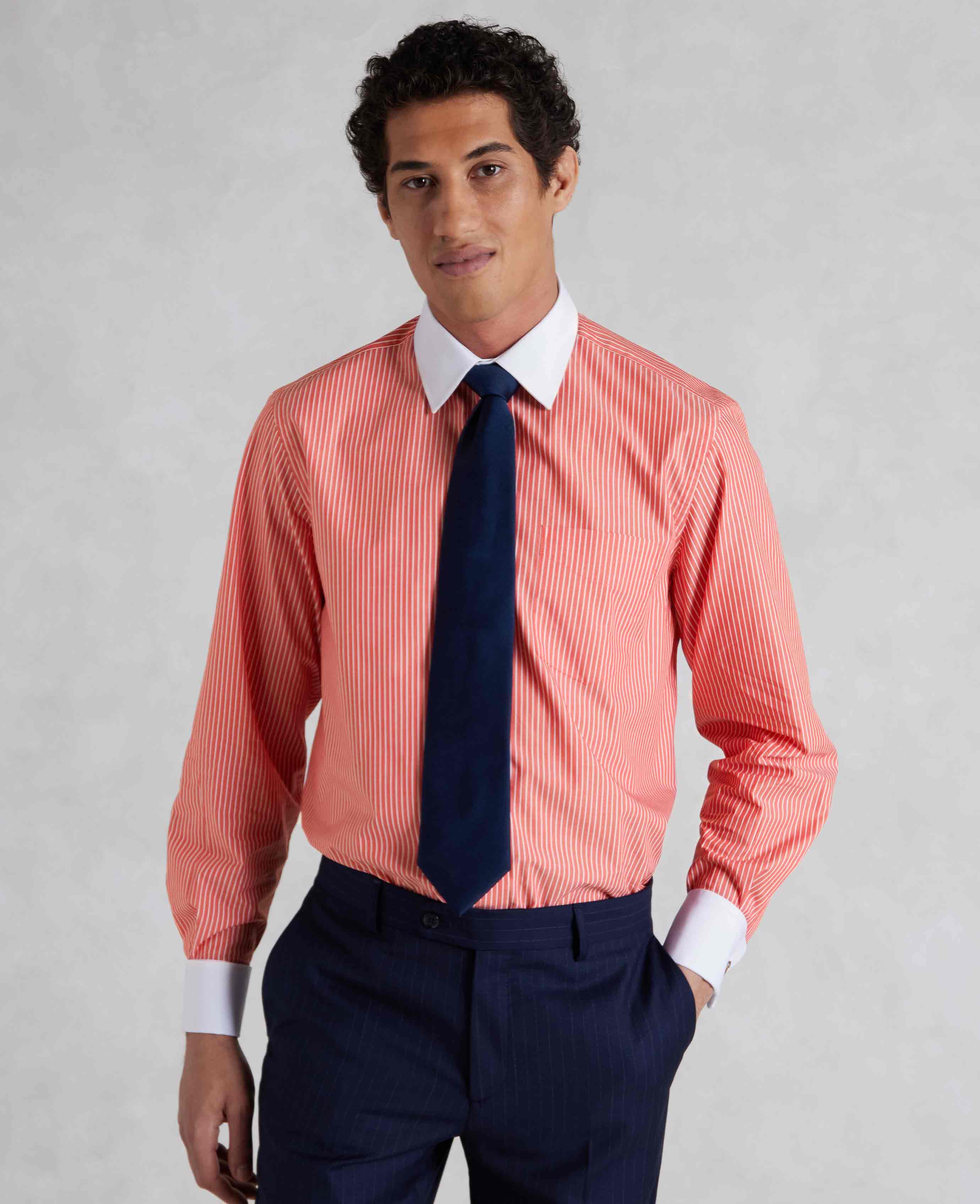 Red White Poplin Stripe Classic Fit Formal Shirt - Double Cuff [RTC] - Image 2