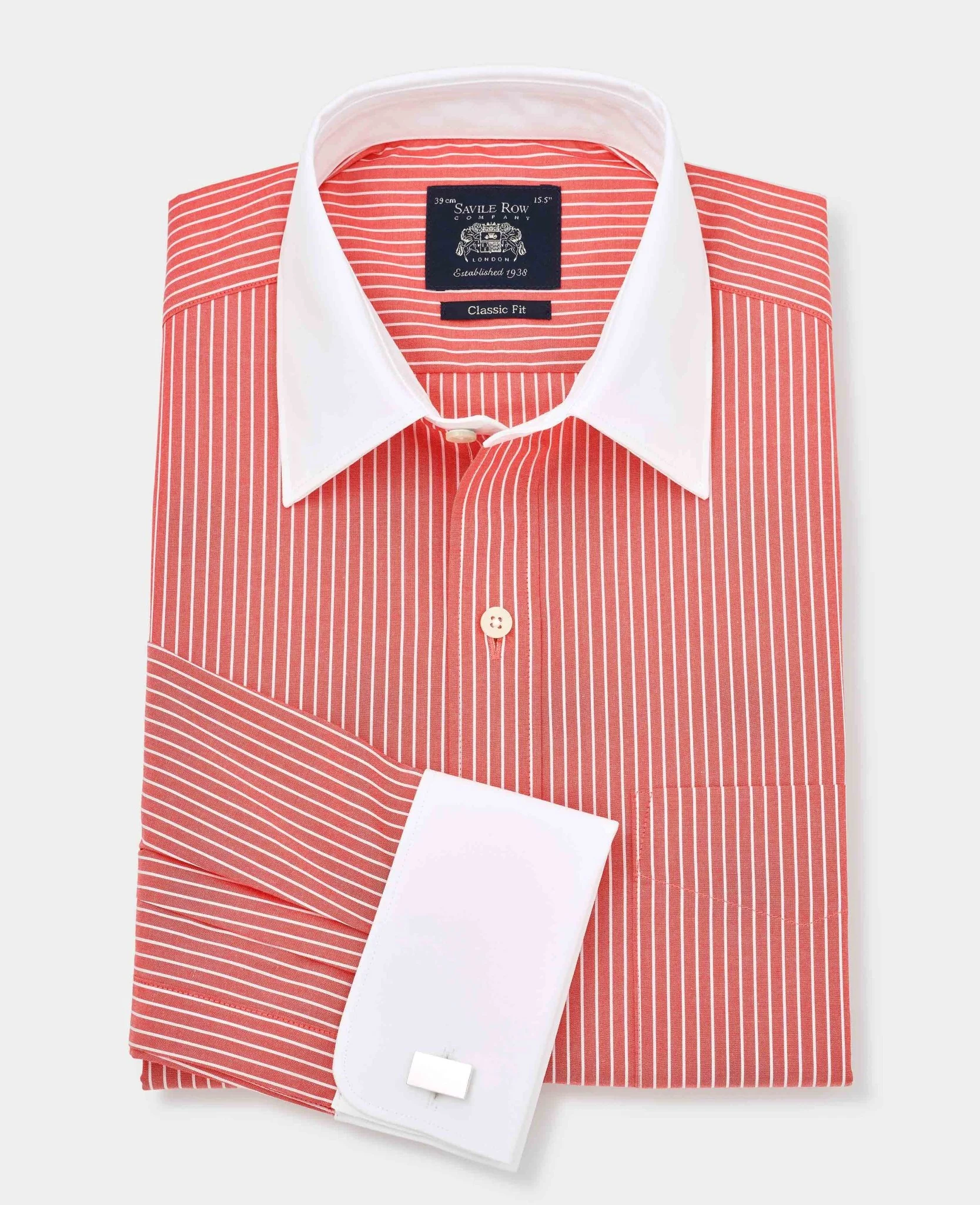 Red White Poplin Stripe Classic Fit Formal Shirt - Double Cuff [RTC] - Image 3