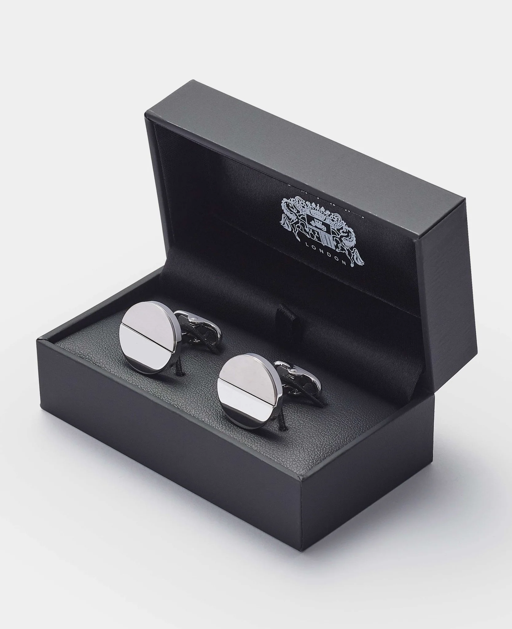 Silver Rhodium Plated Circle Cufflinks - Image 2