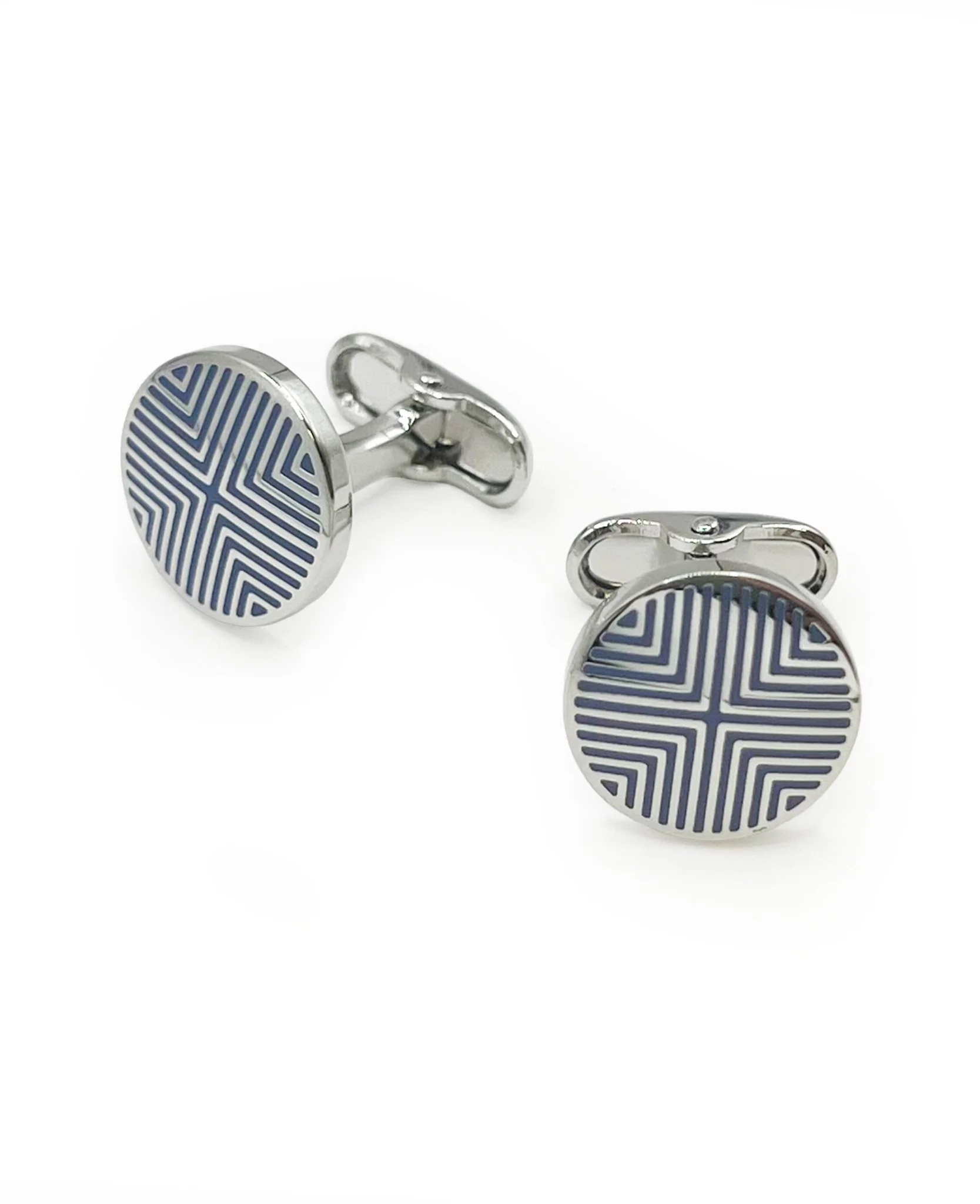Silver Tone Rhodium Plated Circular Geometric Cufflinks