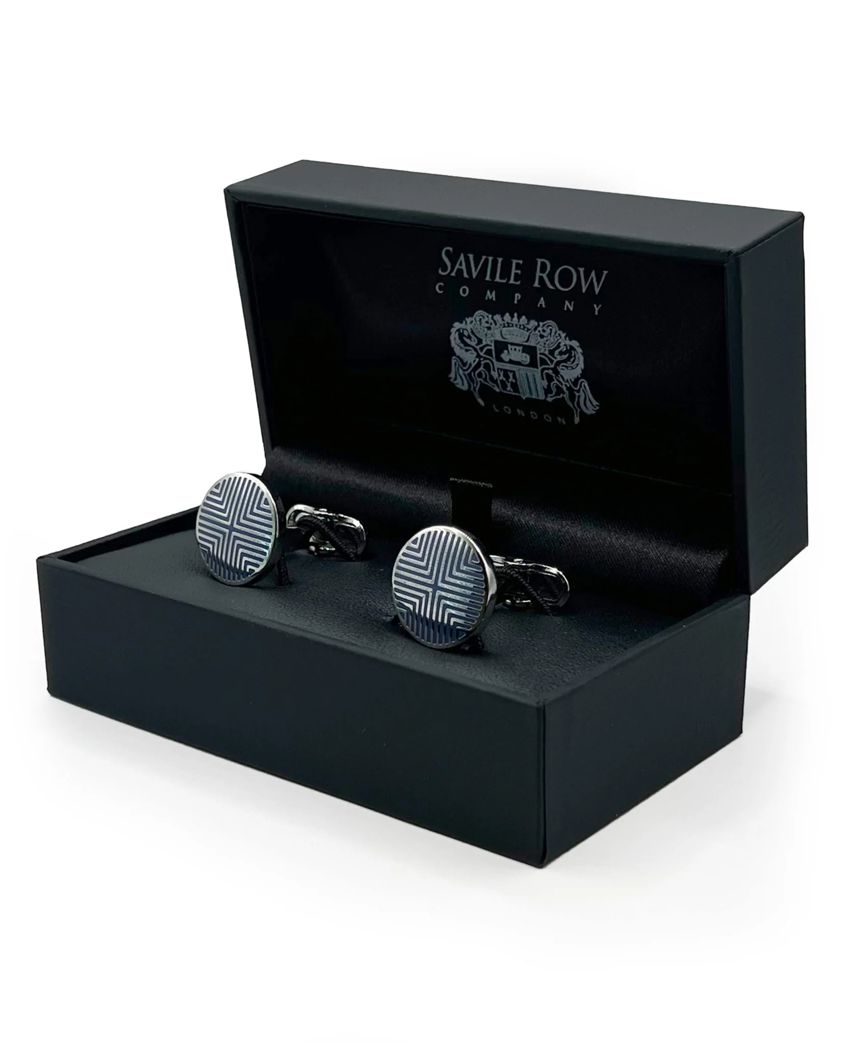 Silver Tone Rhodium Plated Circular Geometric Cufflinks - Image 2