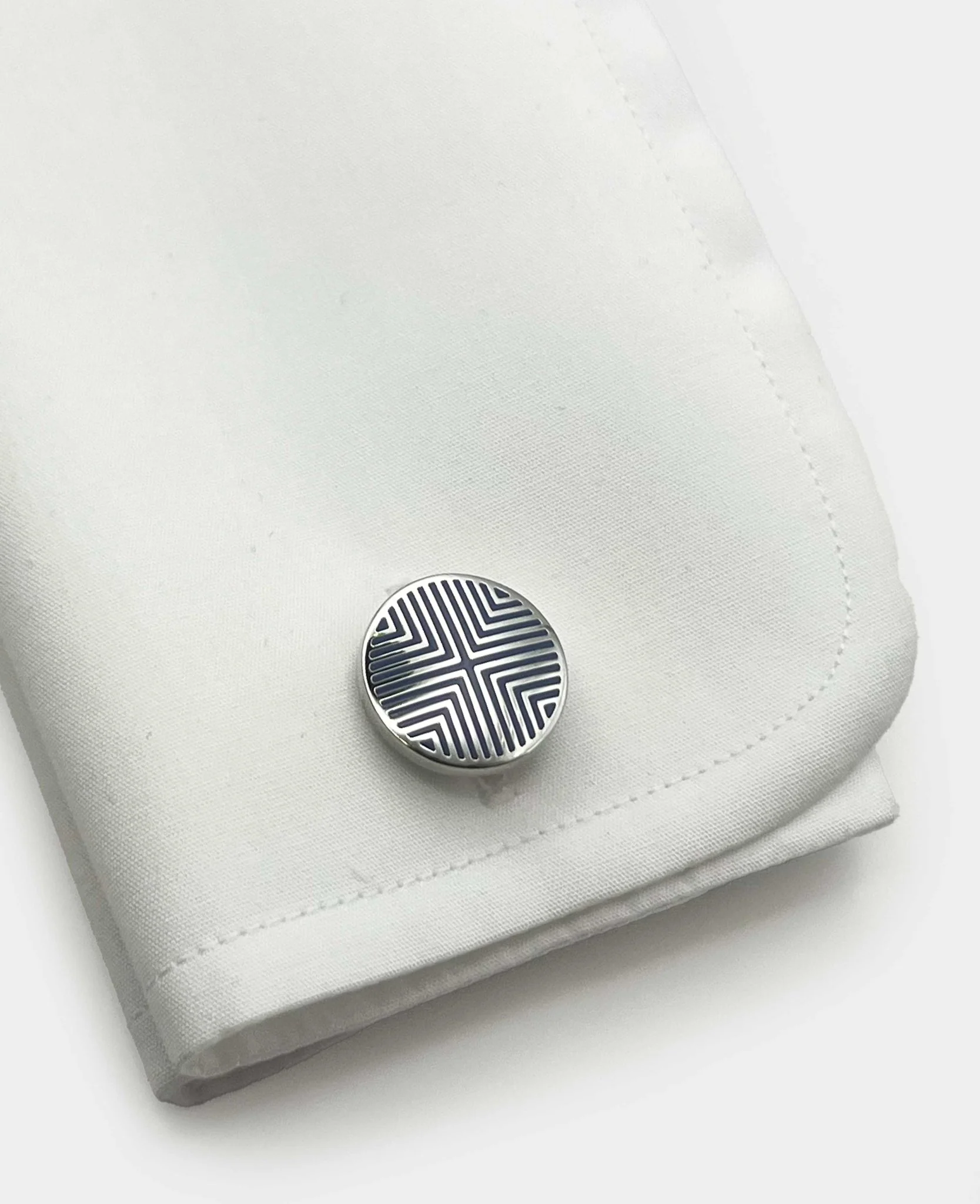 Silver Tone Rhodium Plated Circular Geometric Cufflinks - Image 3