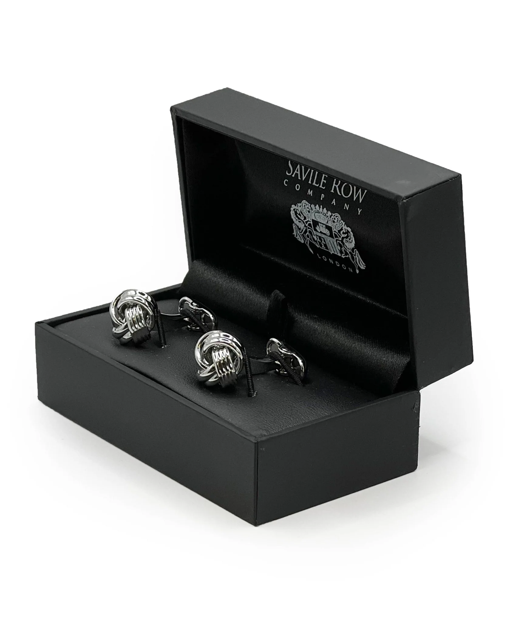 Silver Tone Rhodium Plated Knot Cufflinks - Image 2