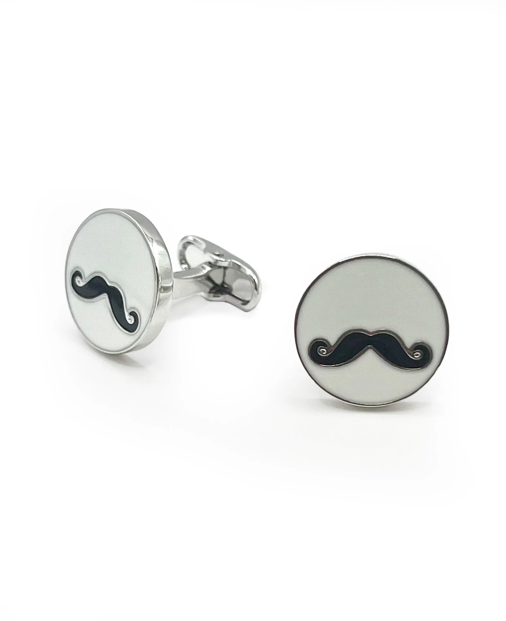 Silver Tone Rhodium Plated Moustache Cufflinks